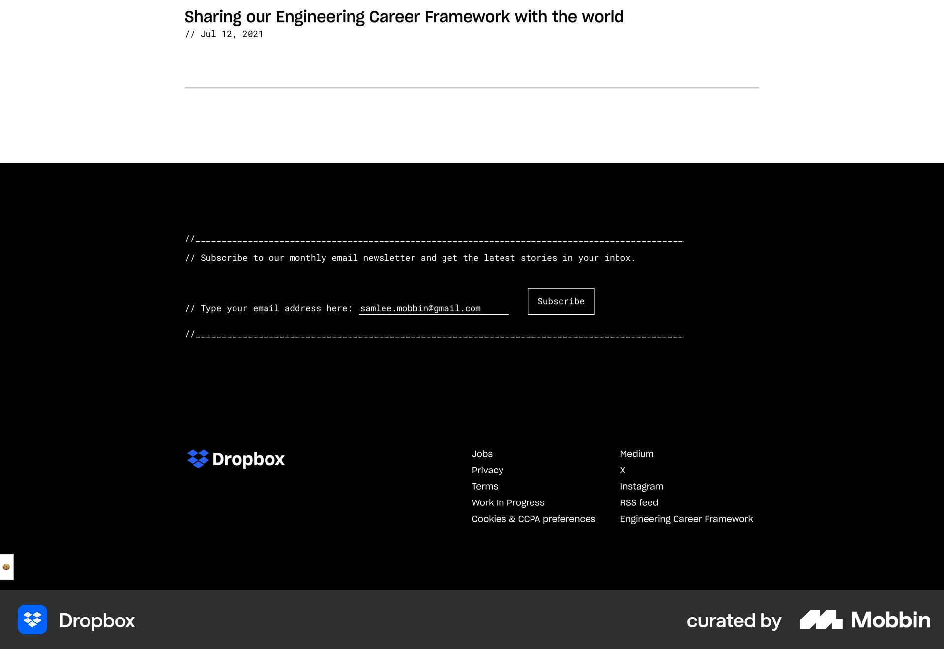 Dropbox Web Follow & Subscribe screen