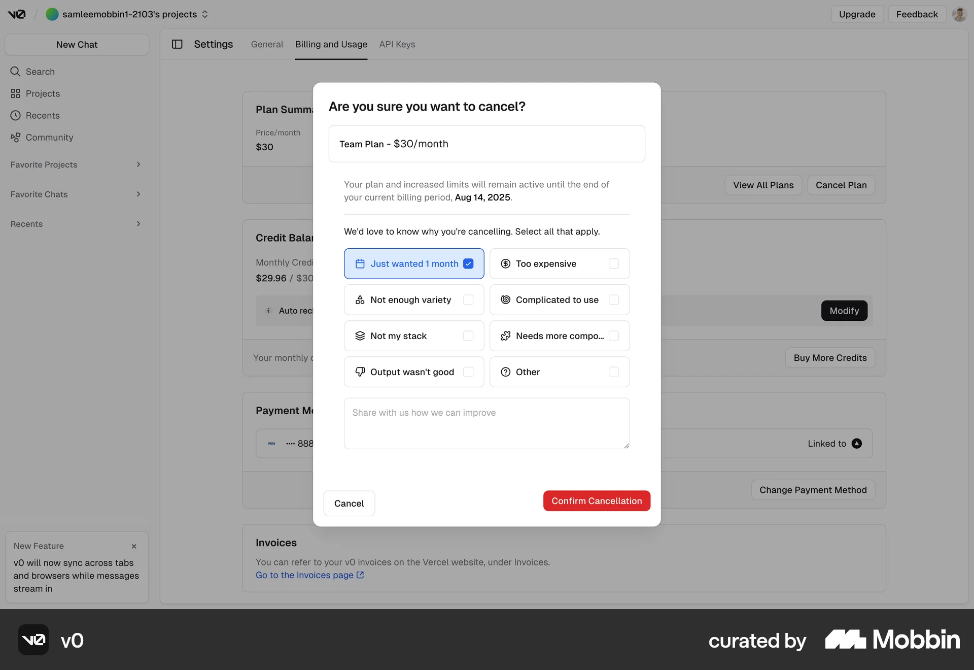 v0 Web Cancel screen