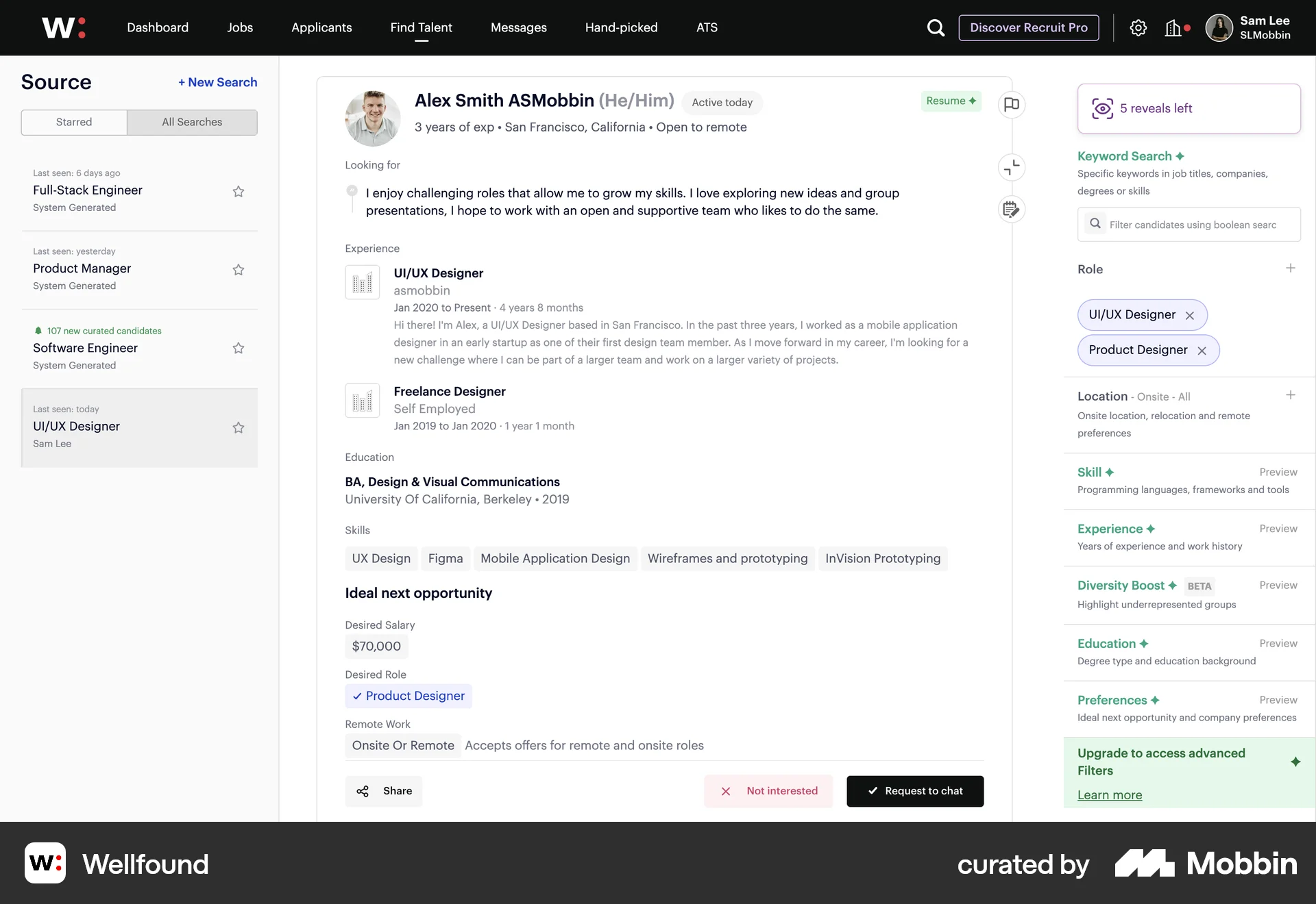 Wellfound Web User / Group Profile screen