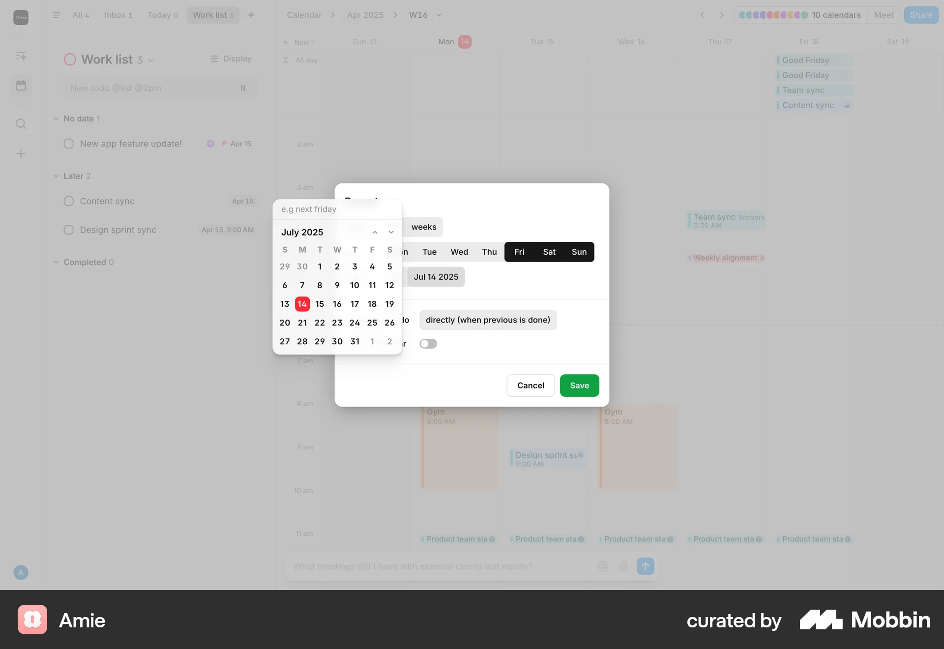 Amie Web screen containing Date Picker UI element