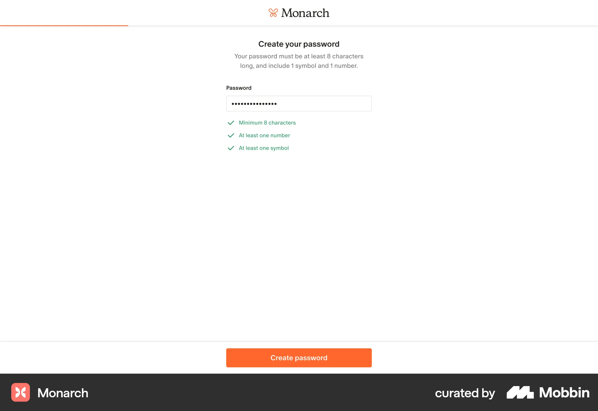 Monarch Web Signup screen