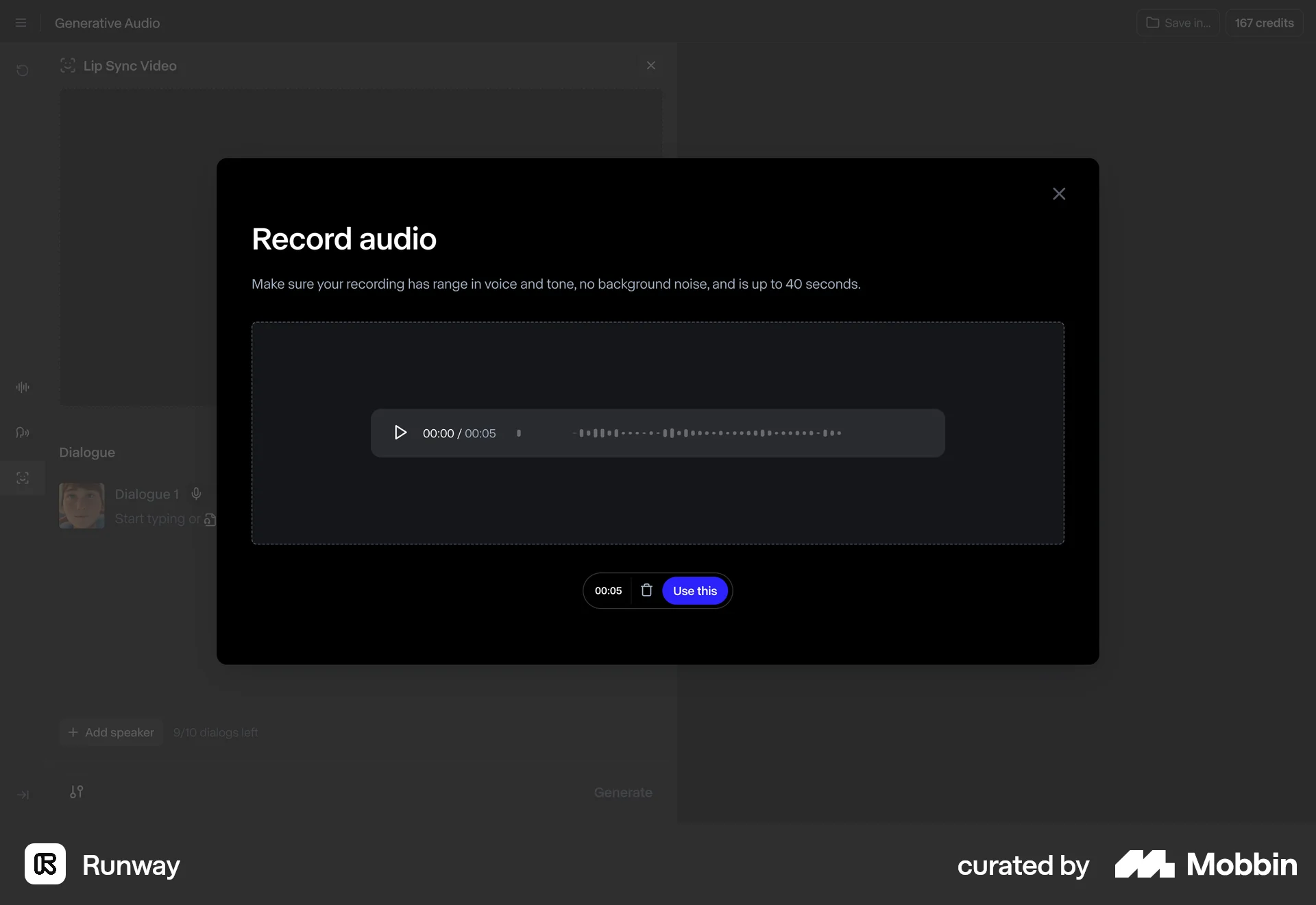 Runway Web Audio Player screen