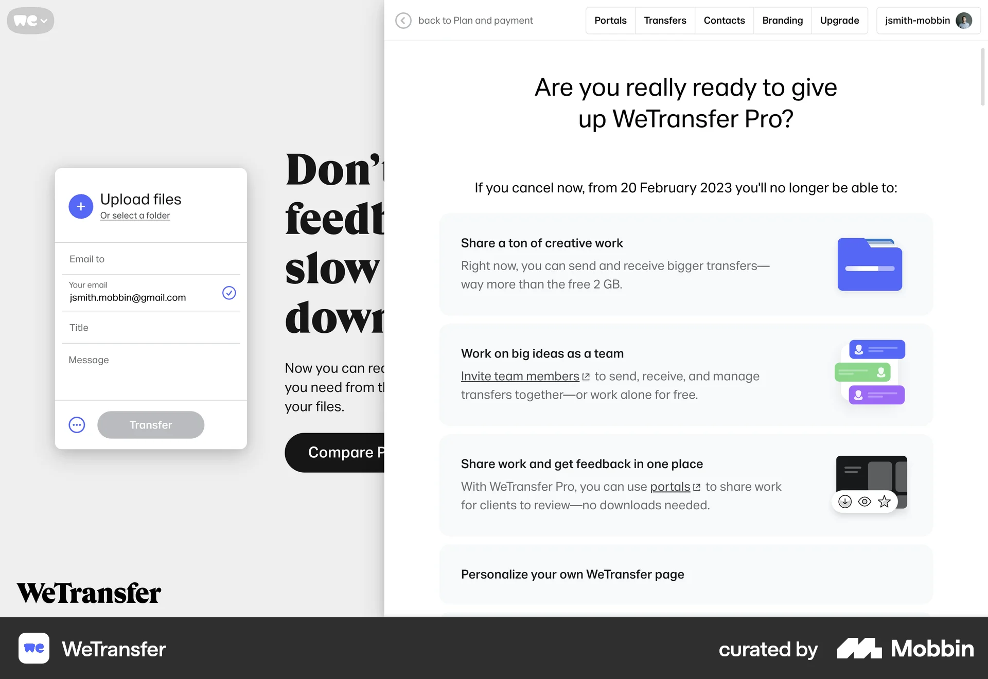 WeTransfer Web Cancel screen