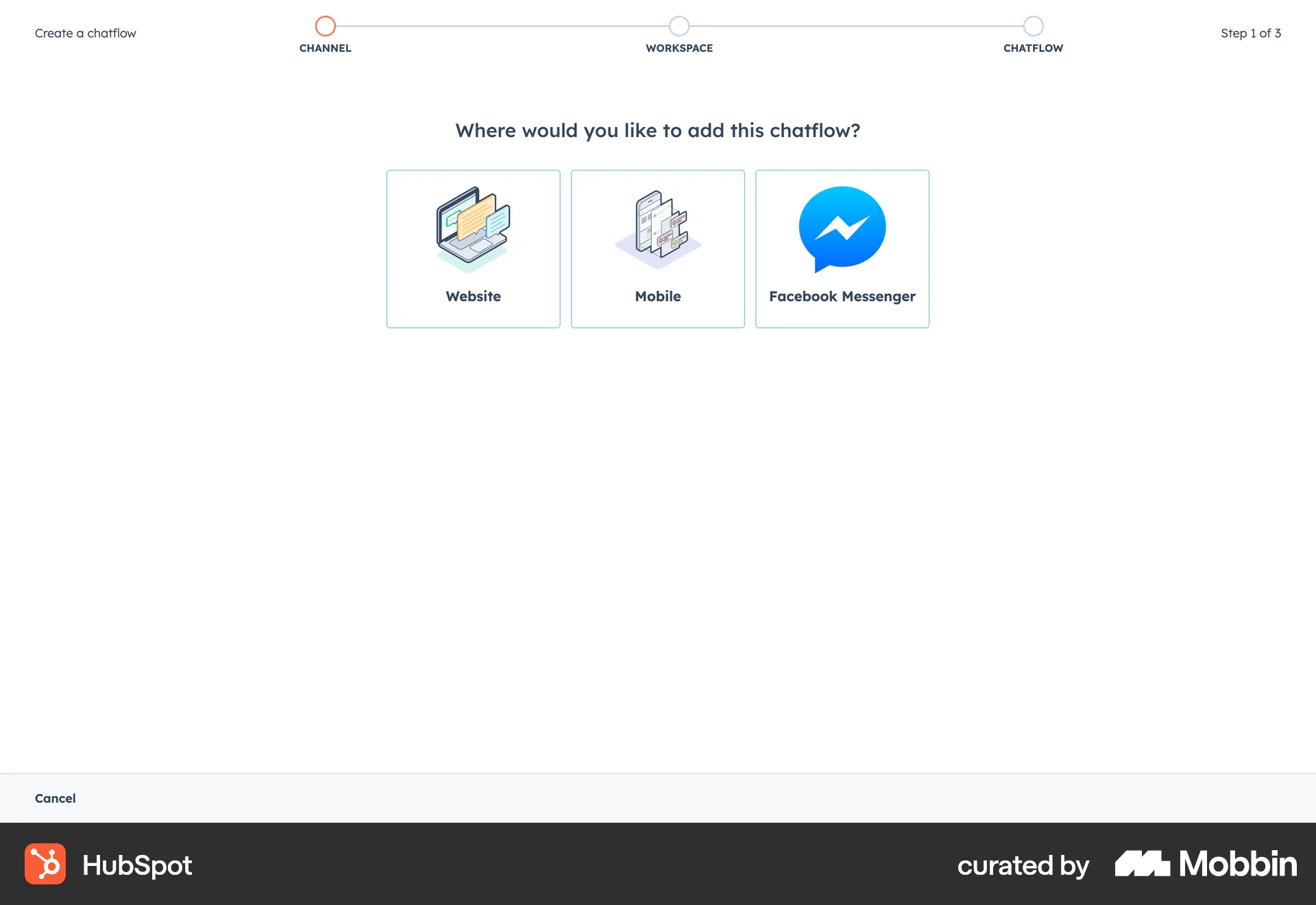 HubSpot Web Wizard UI screen
