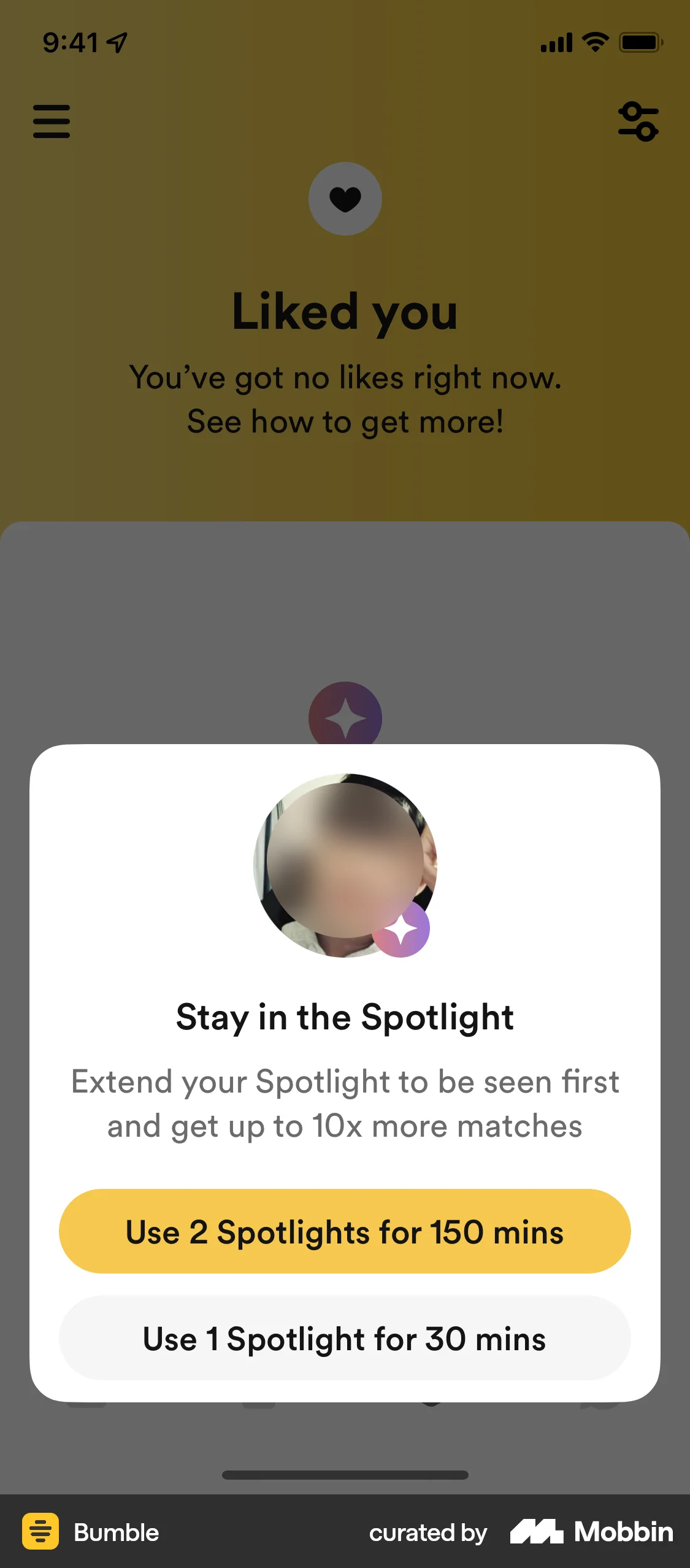 Bumble iOS screen containing Dialog UI element