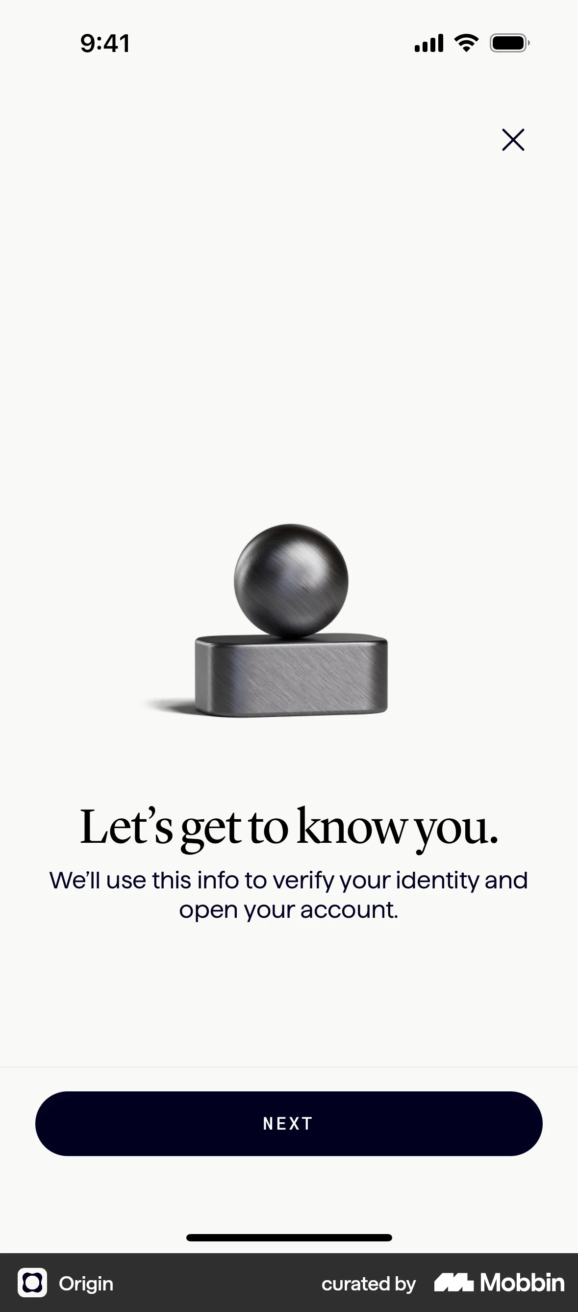 Origin iOS Verification screen