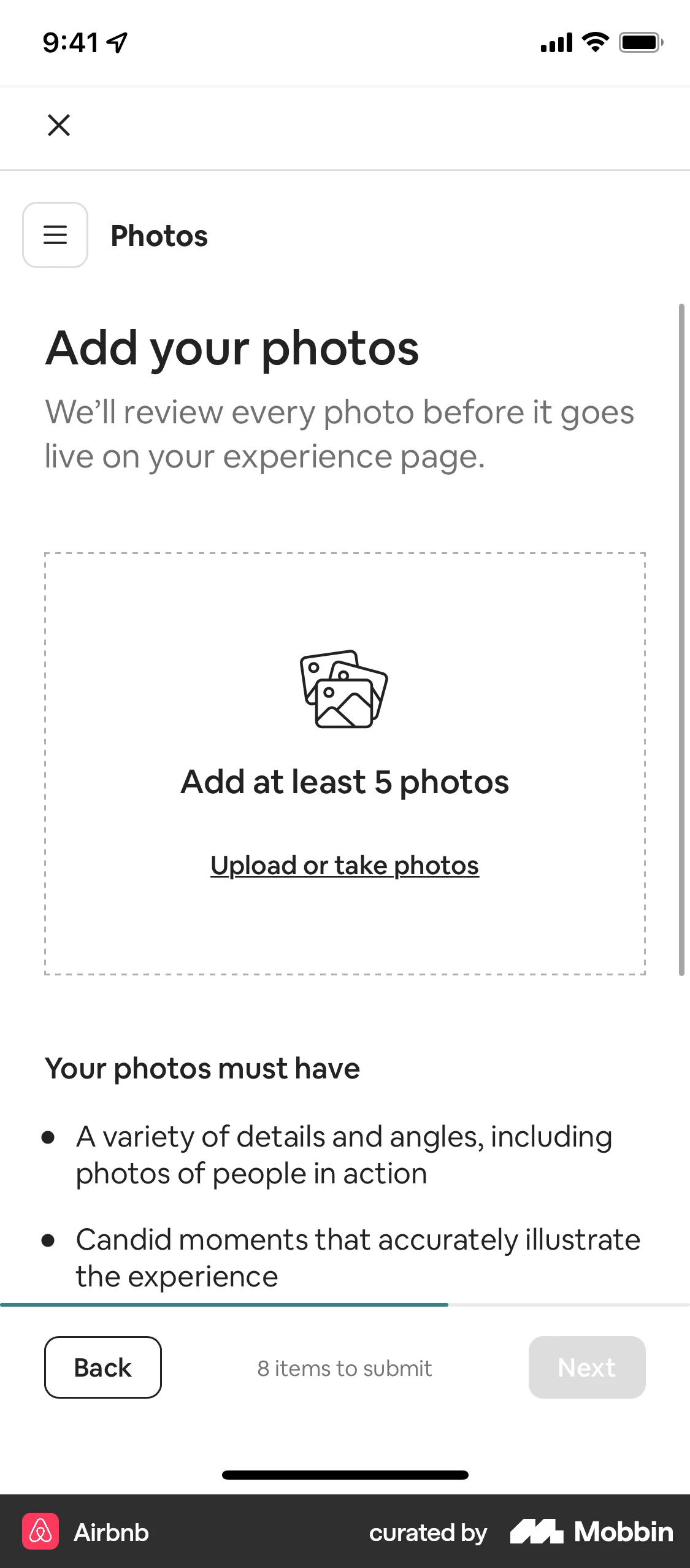 Airbnb iOS Upload & Download screen
