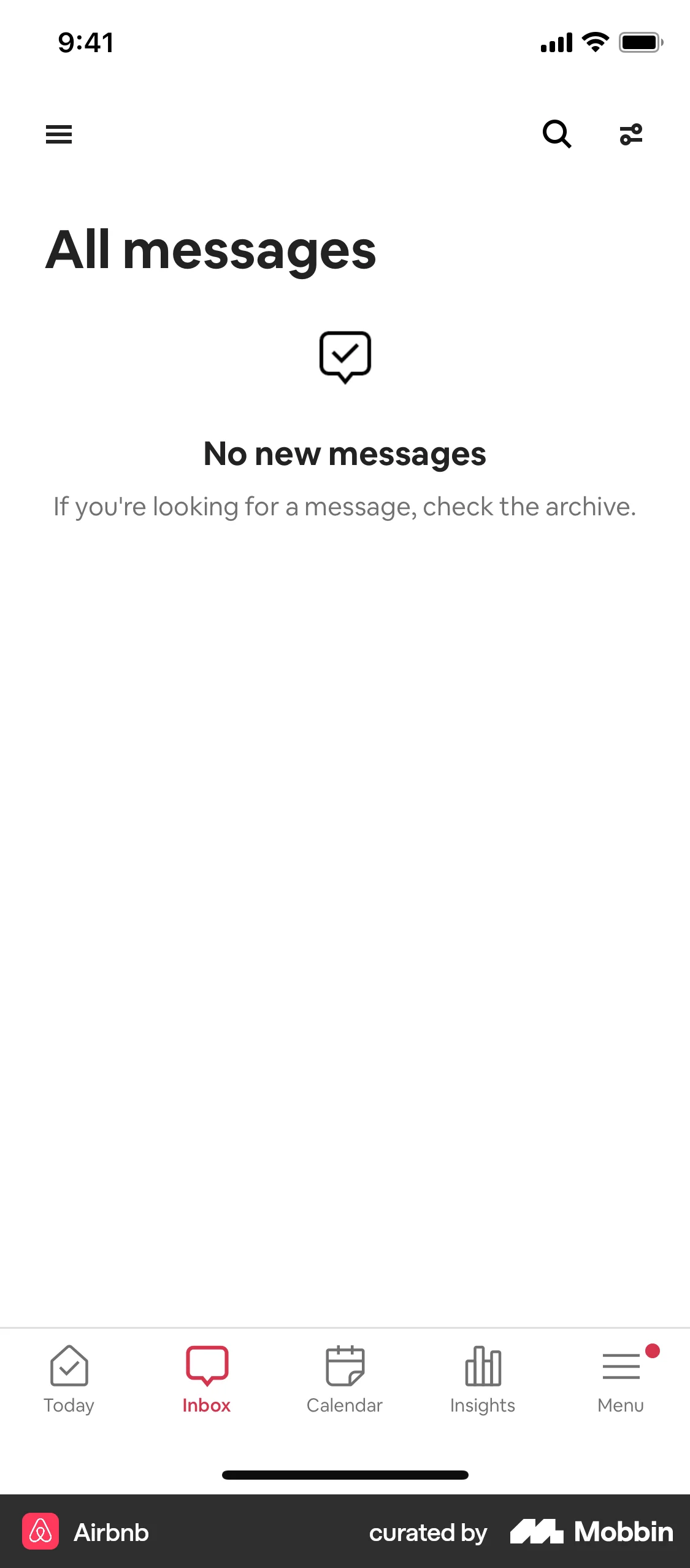 Airbnb iOS screen containing Tab Bar UI element