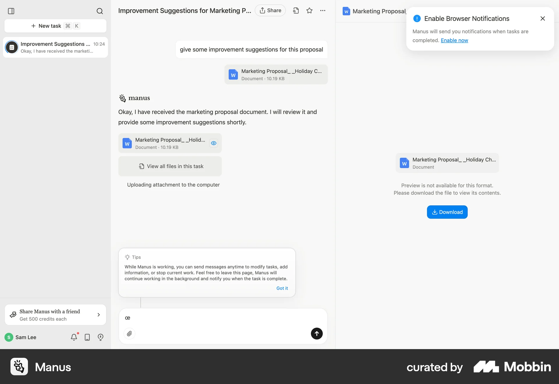 Manus Web Permission screen