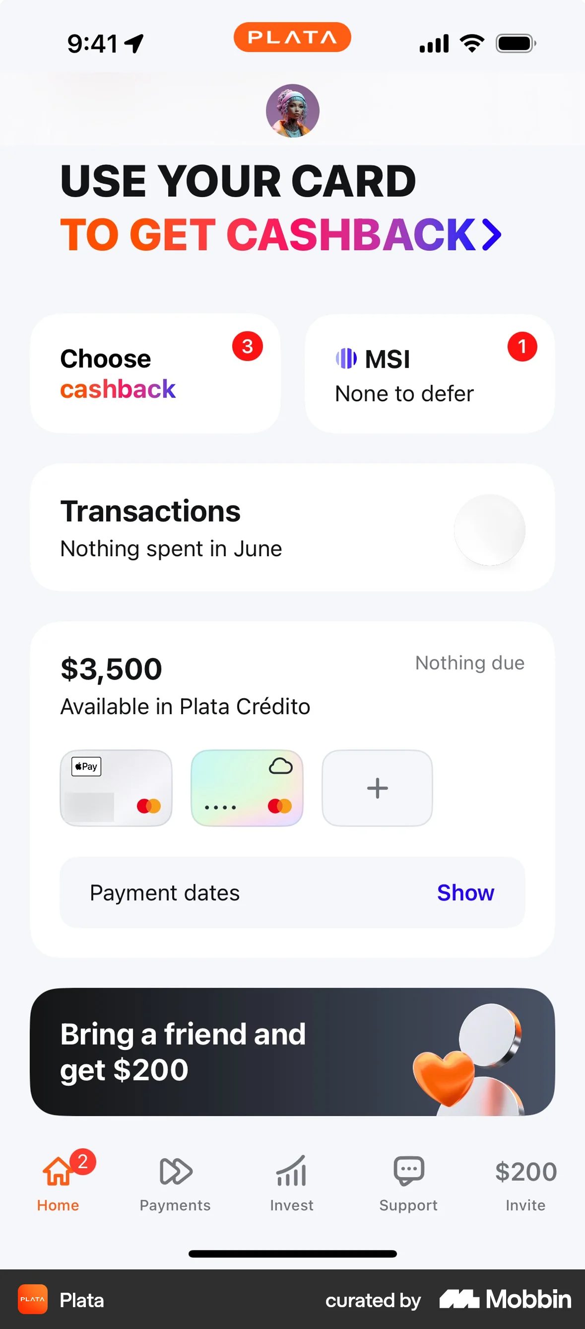 Plata Card iOS screen containing Badge UI element