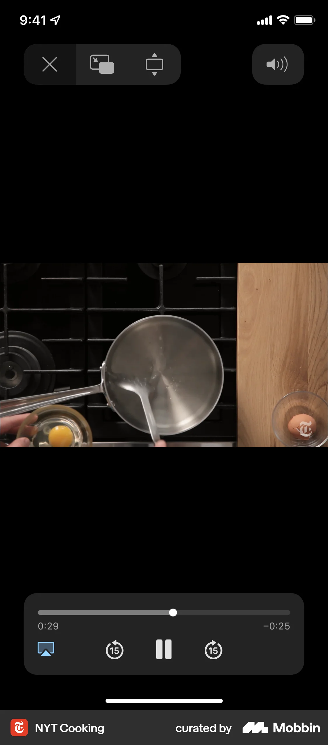 NYT Cooking iOS Video Player screen