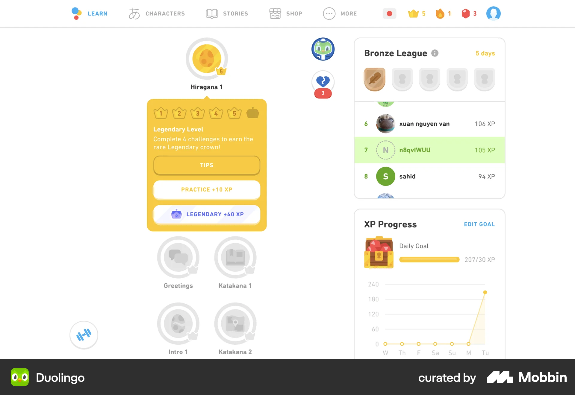 Duolingo Web Leaderboard screen