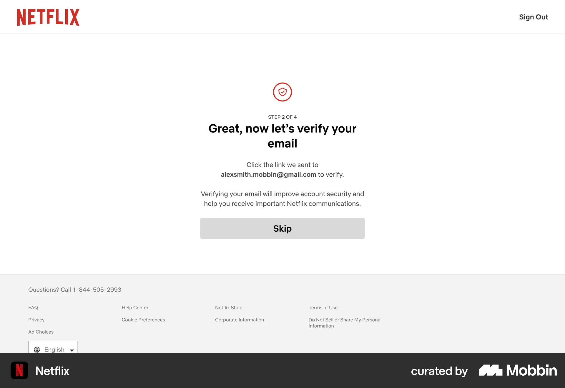 Netflix Web Verification screen