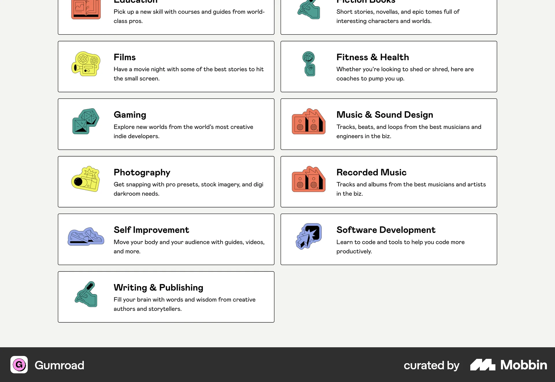 Gumroad Web Browse & Discover screen