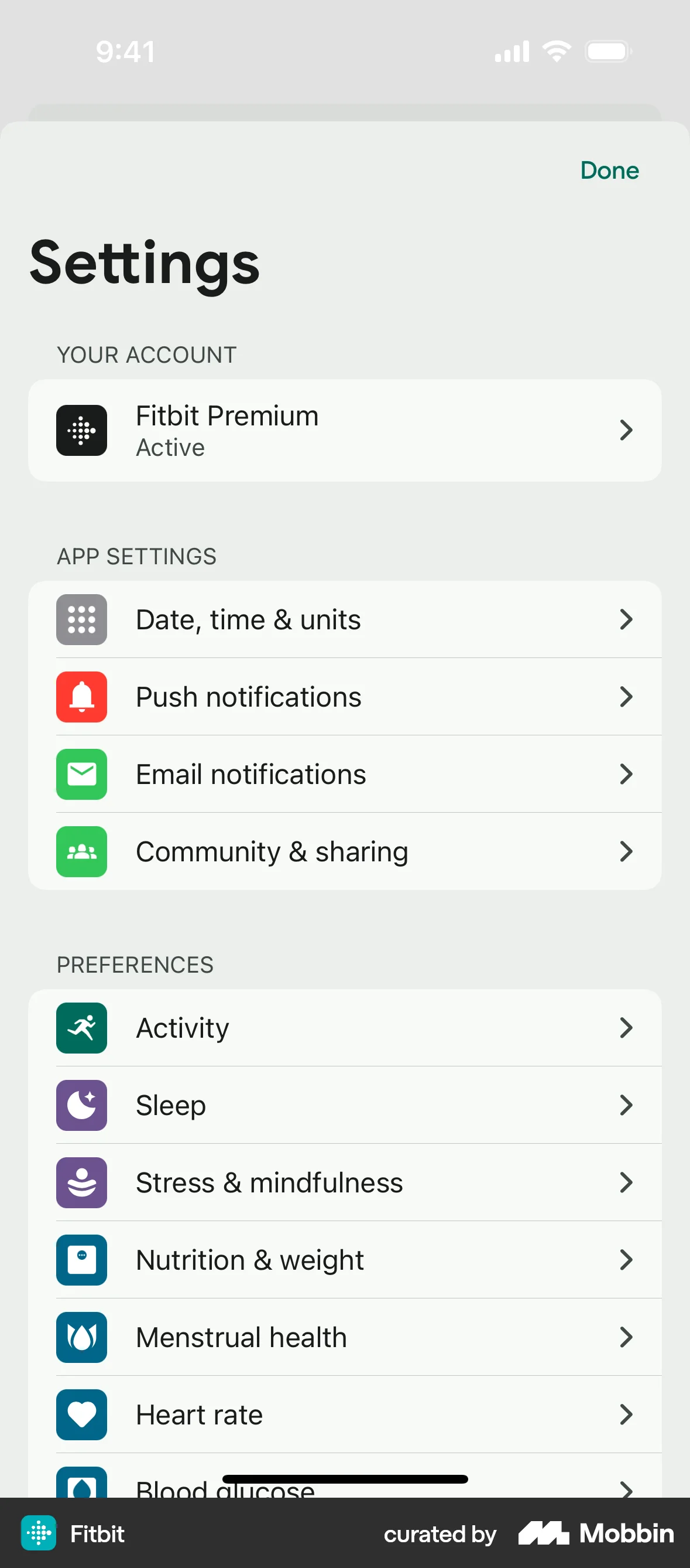 Fitbit iOS screen containing Icon UI element