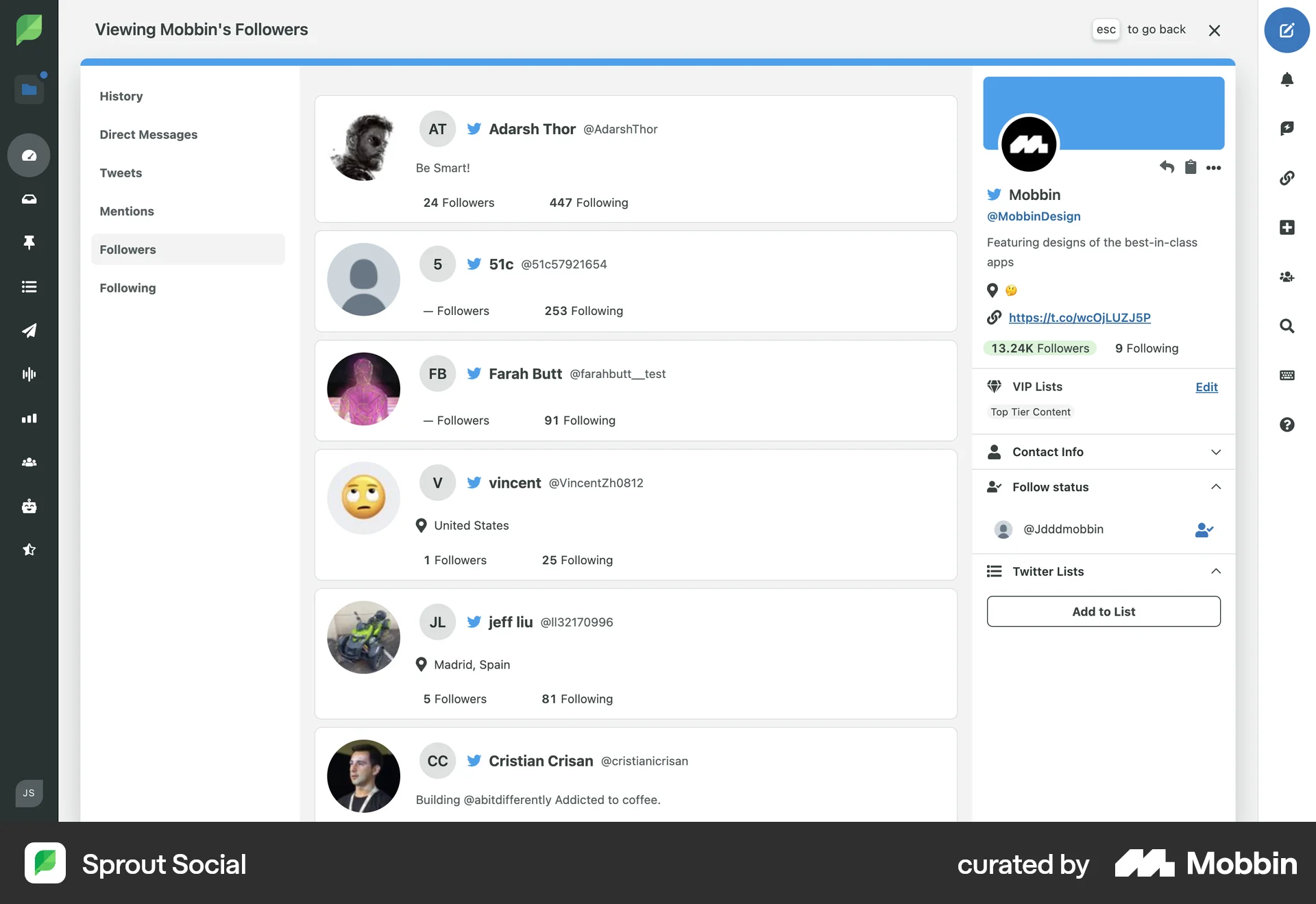 Sprout Social Web Followers & Following screen