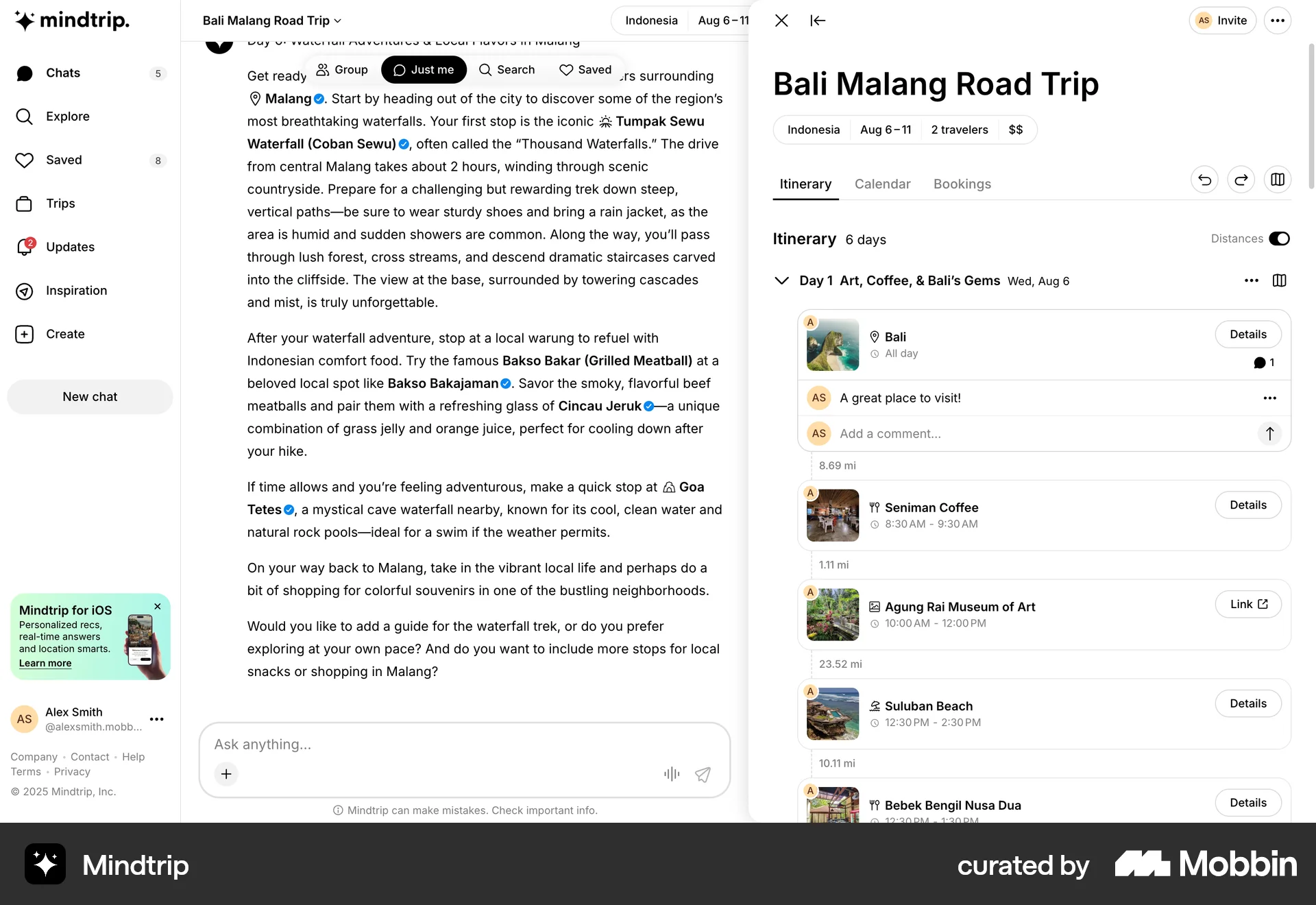 Mindtrip Web Comments screen
