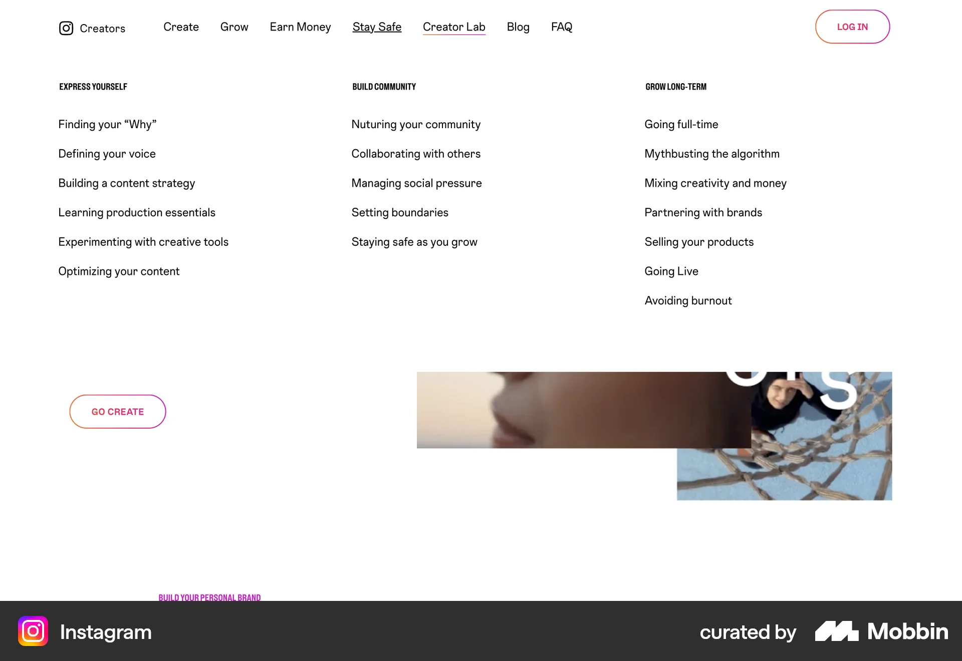Instagram Web screen containing Navigation Menu UI element