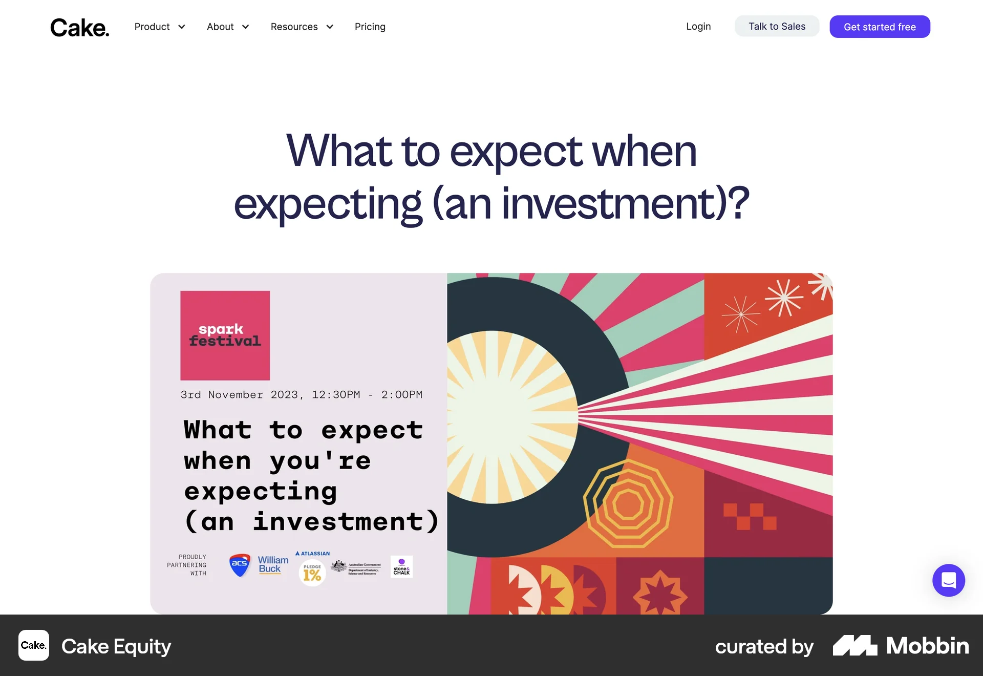 Cake Equity Web Event Detail screen
