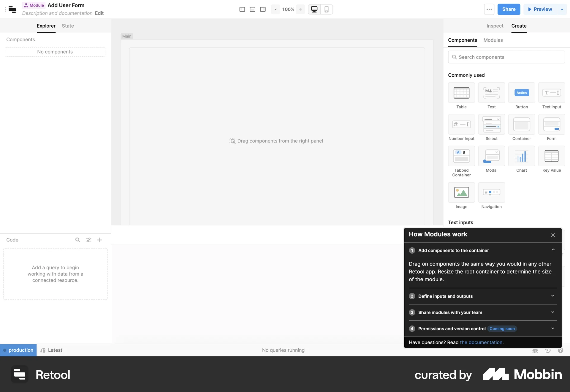 Retool Web Guided Tour & Tutorial screen