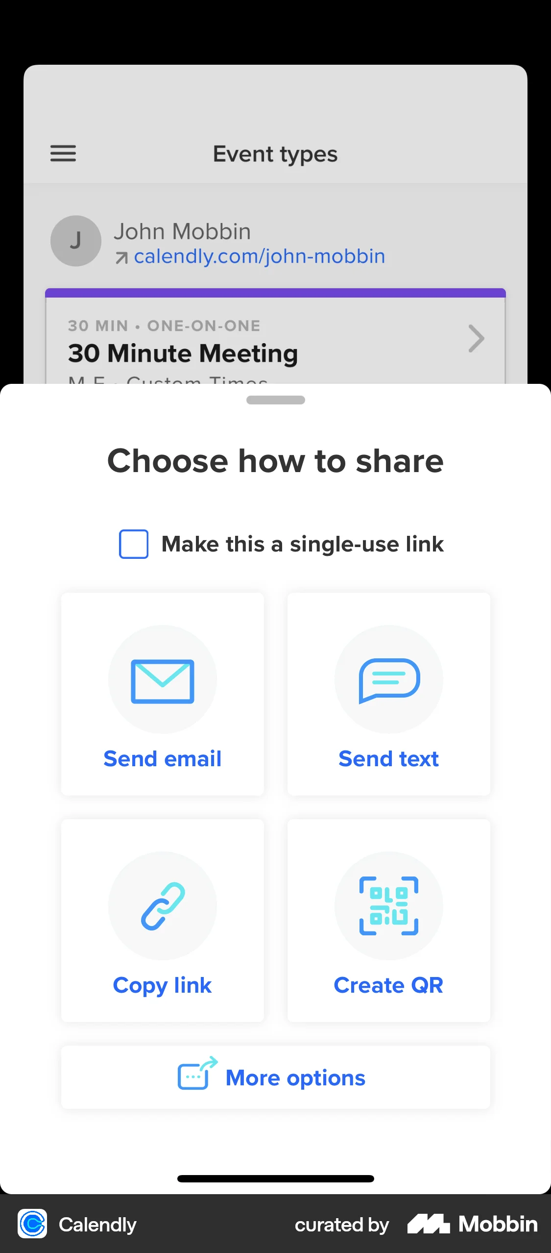 Calendly iOS Share screen