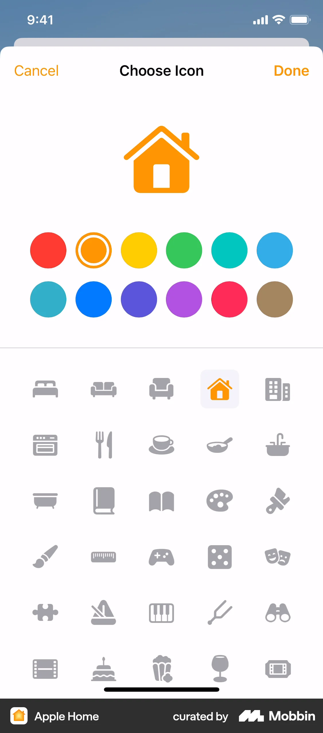 Apple Home iOS screen containing Color Picker UI element