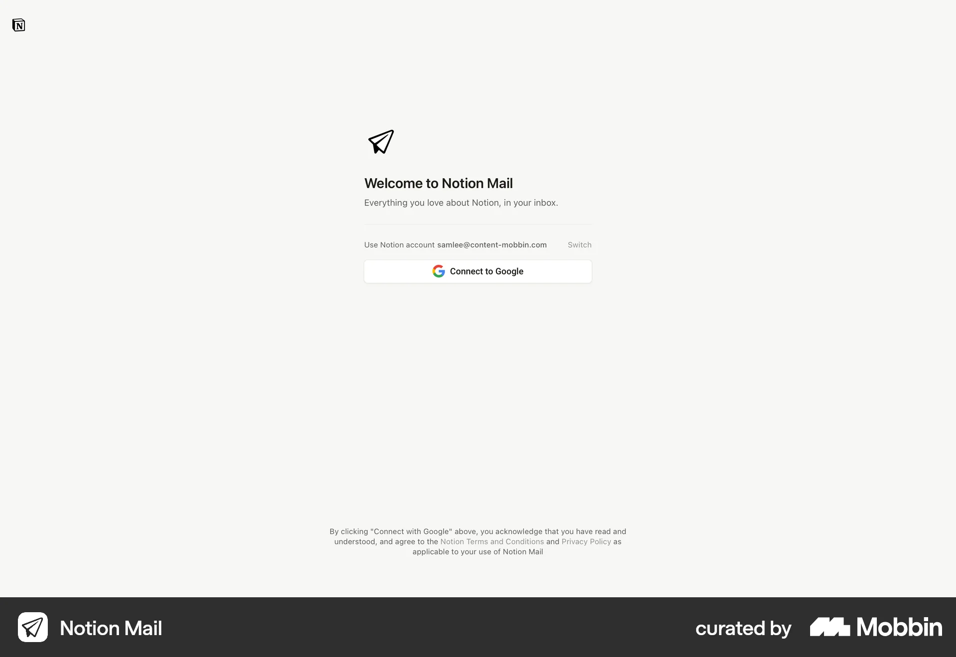 Notion Mail Onboarding screen