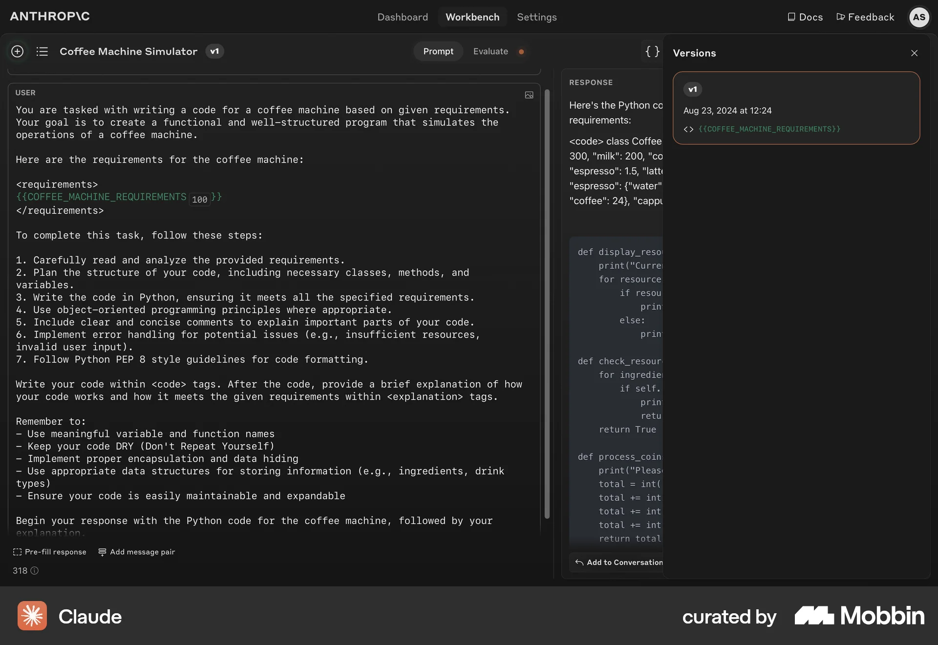 Claude Web Timeline & History screen