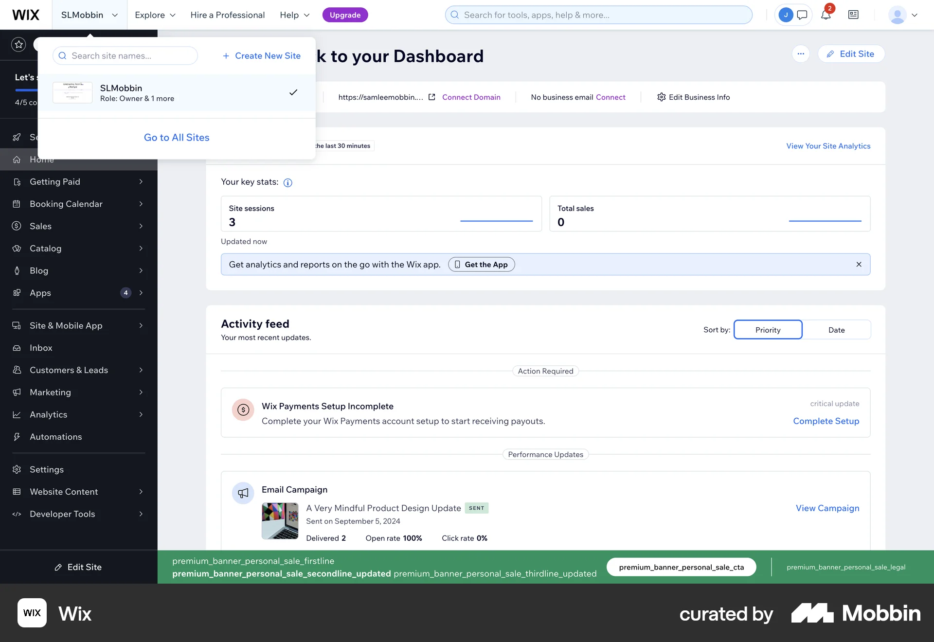 Wix Web Admin Dashboard screen