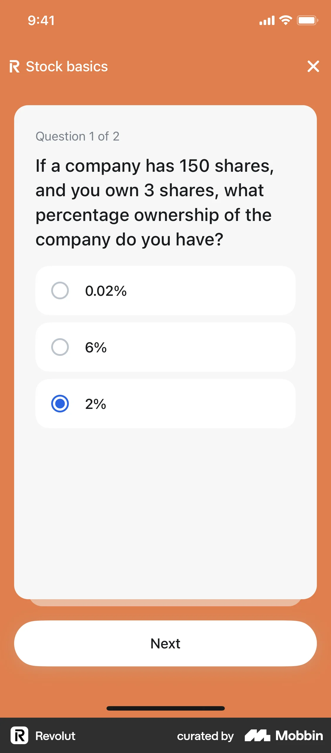 Revolut iOS Quiz screen