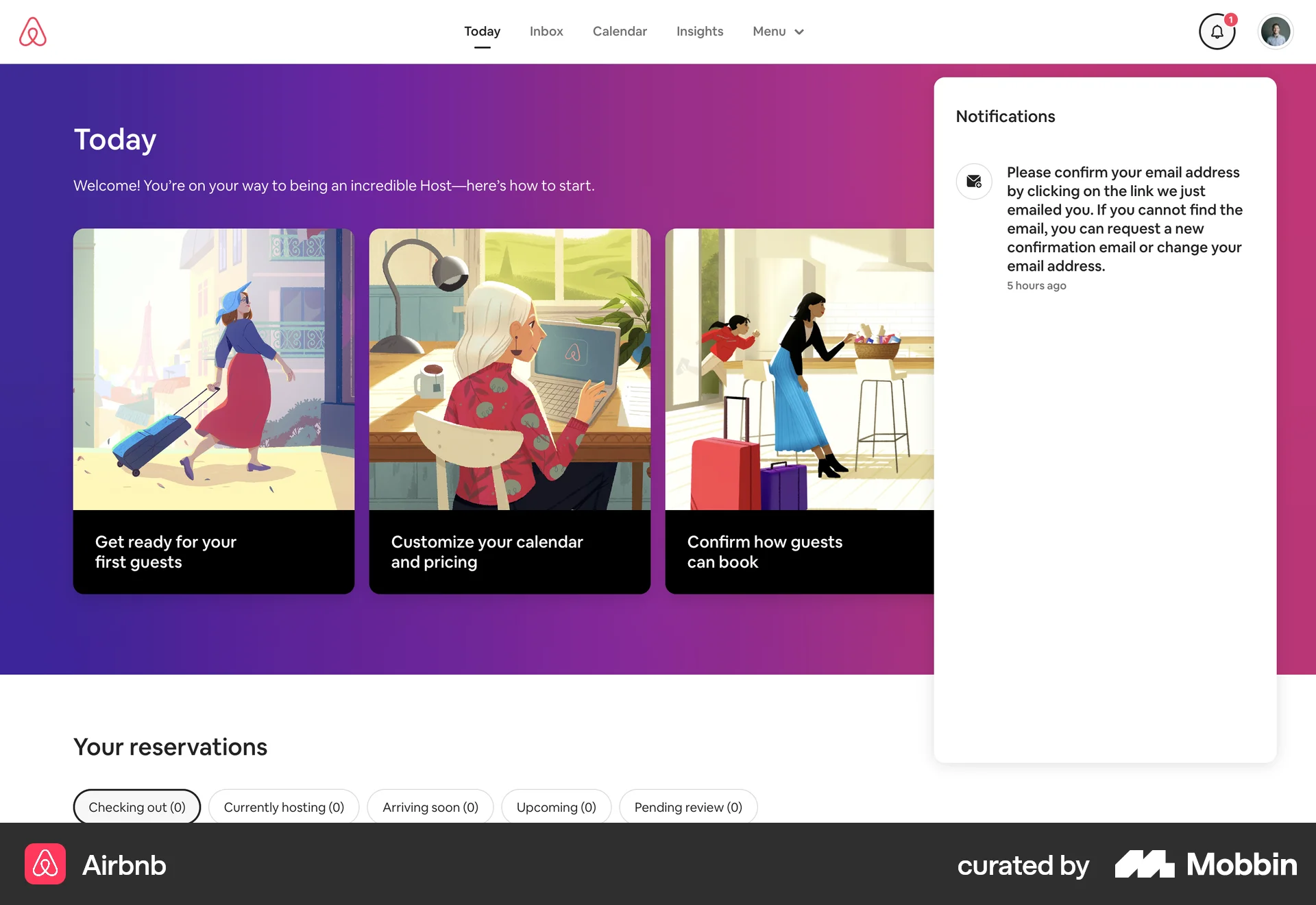 Airbnb Web Notifications screen