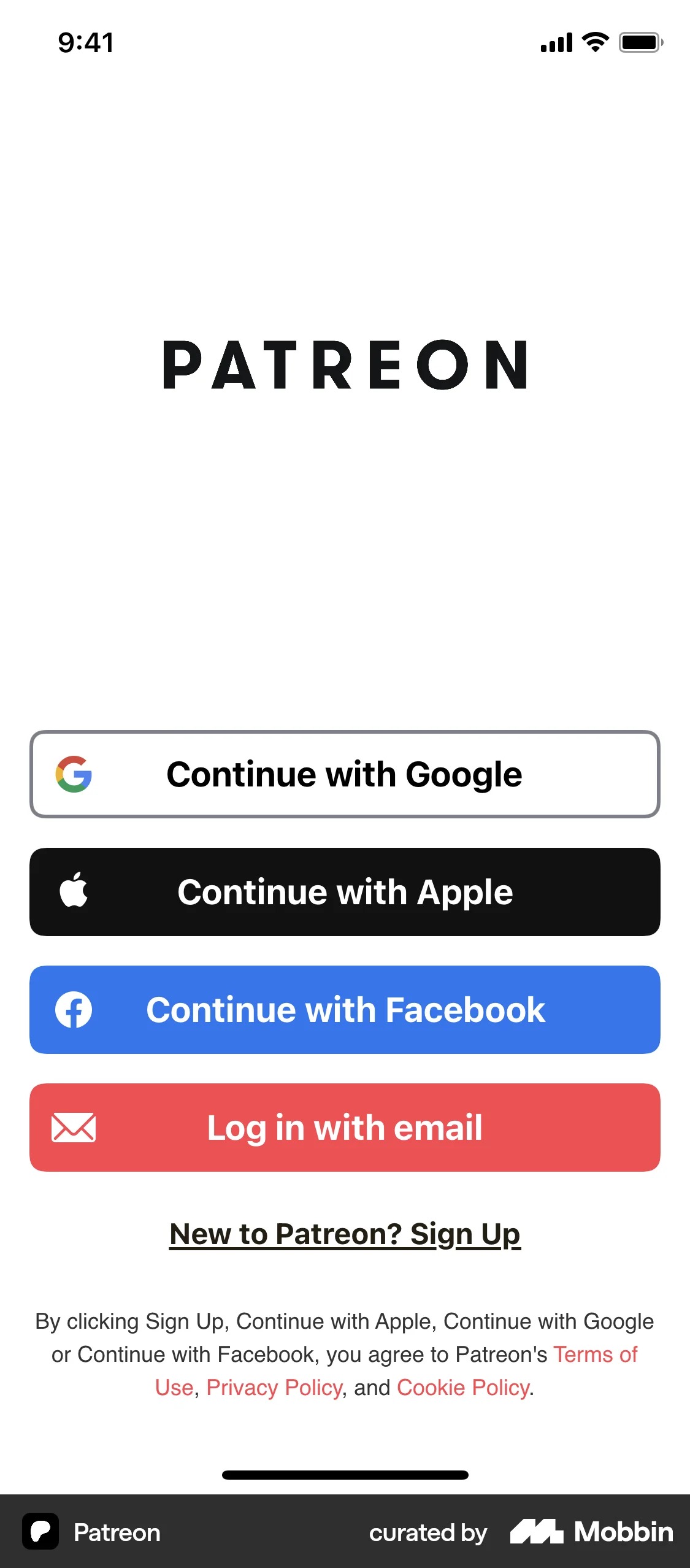 Patreon iOS Login screen
