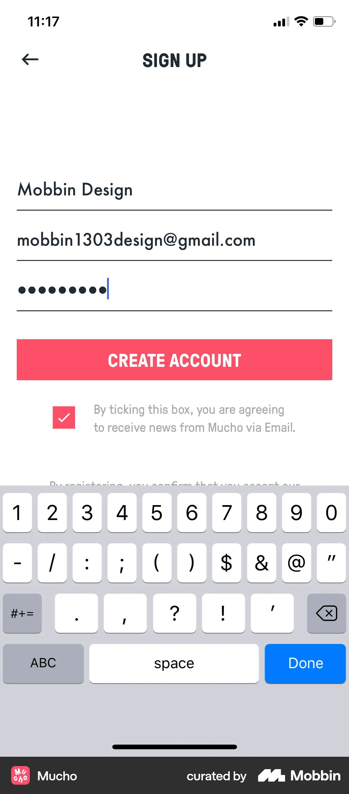 Mucho iOS Signup screen