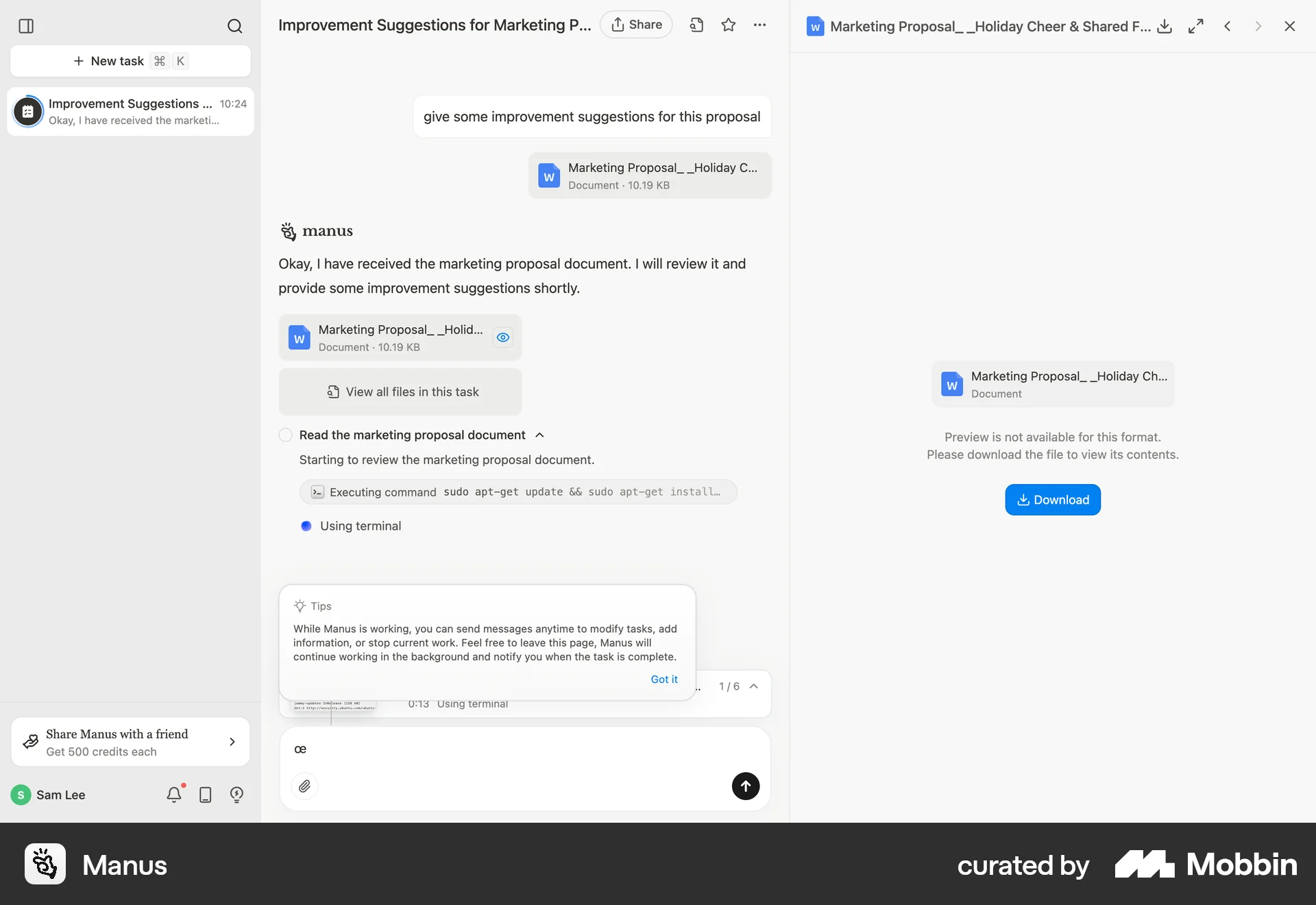 Manus Web screen containing Status Dot UI element