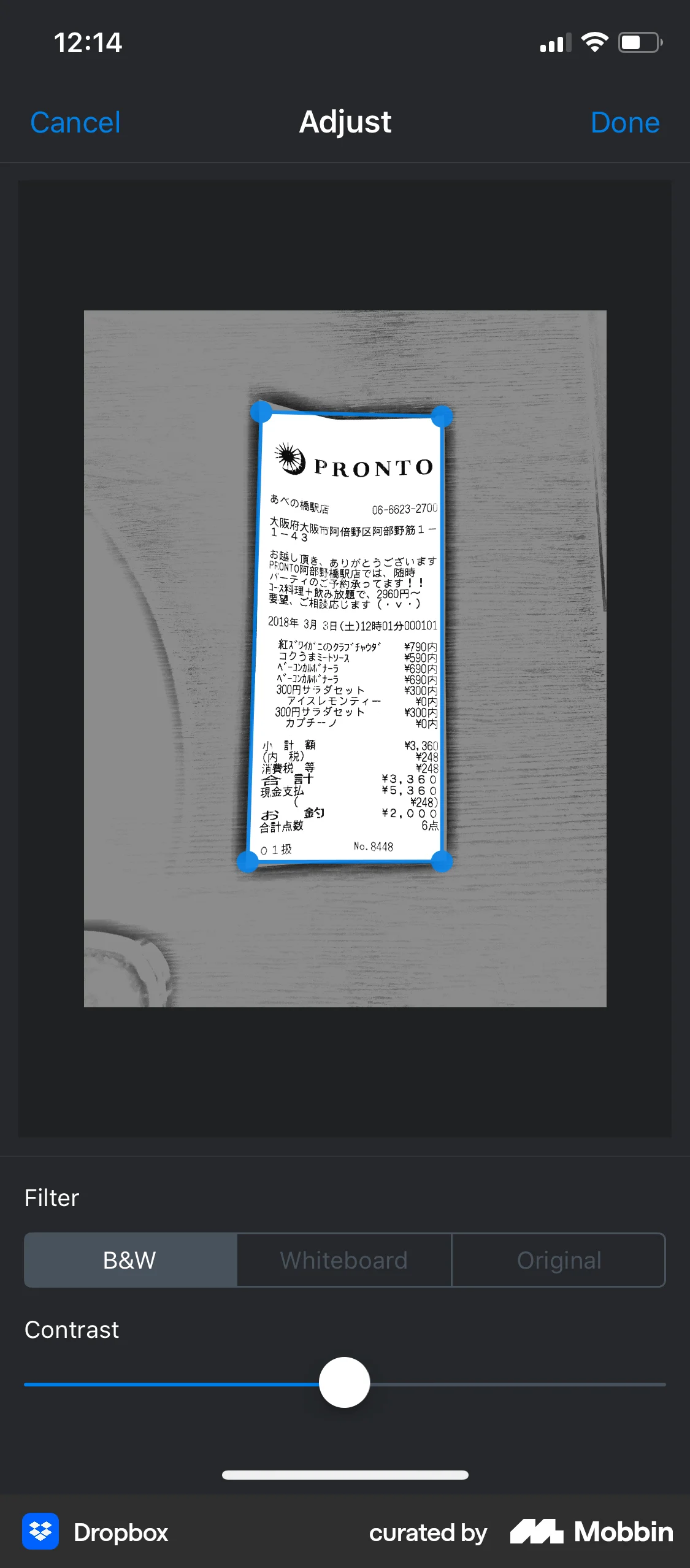 Dropbox iOS screen containing Segmented Control UI element