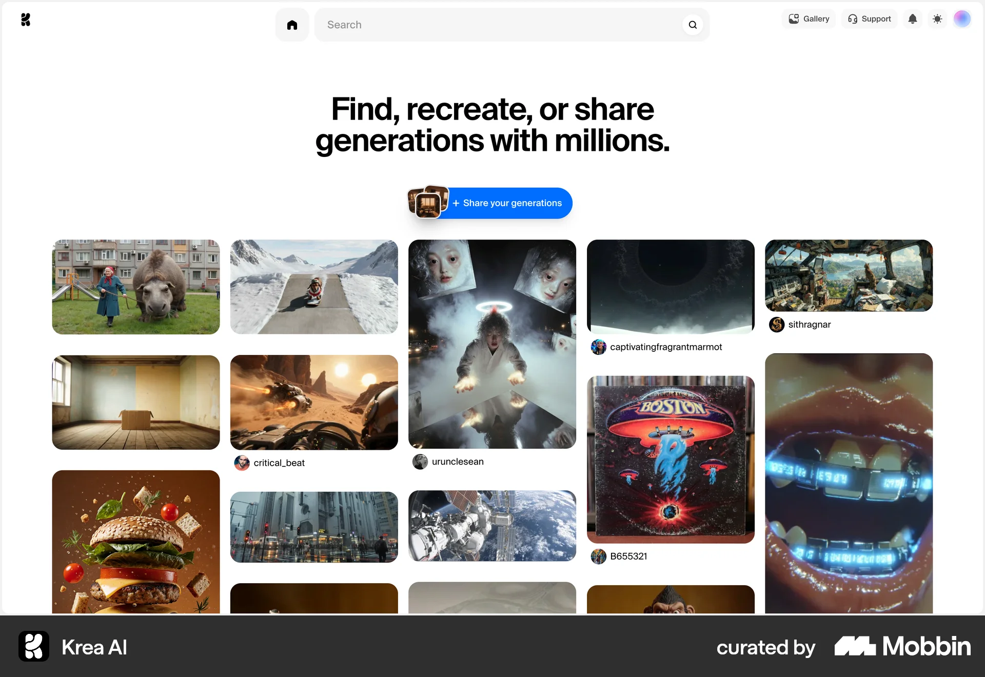 Krea AI Web Browse & Discover screen