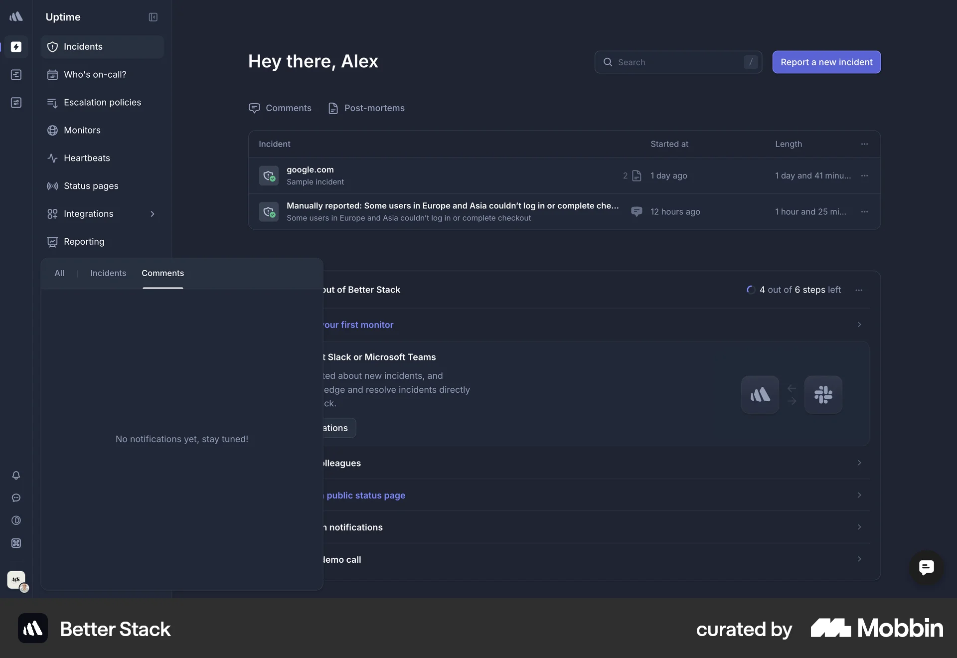 Better Stack Web Empty State screen