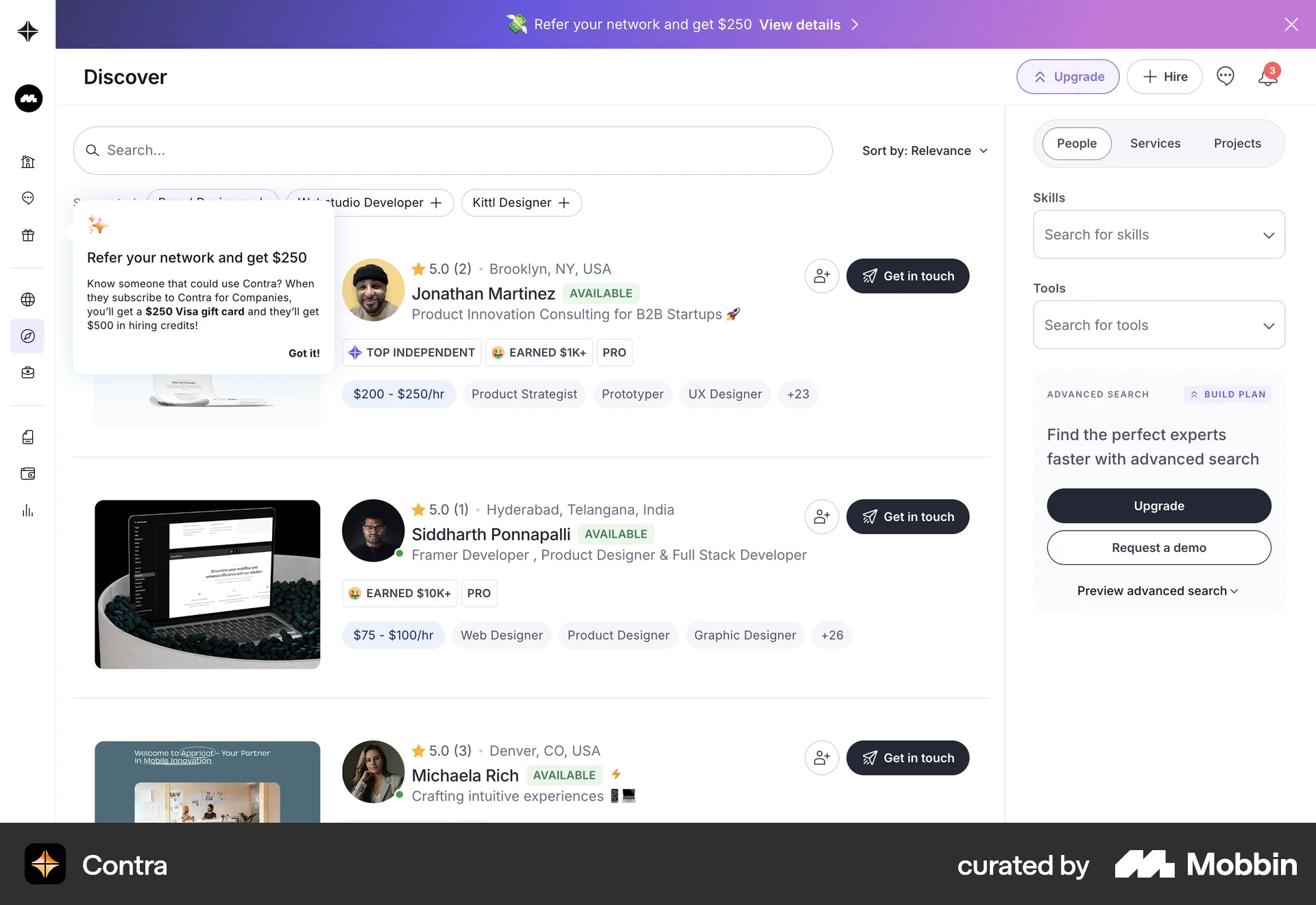 Contra Web screen containing Coach Marks UI element