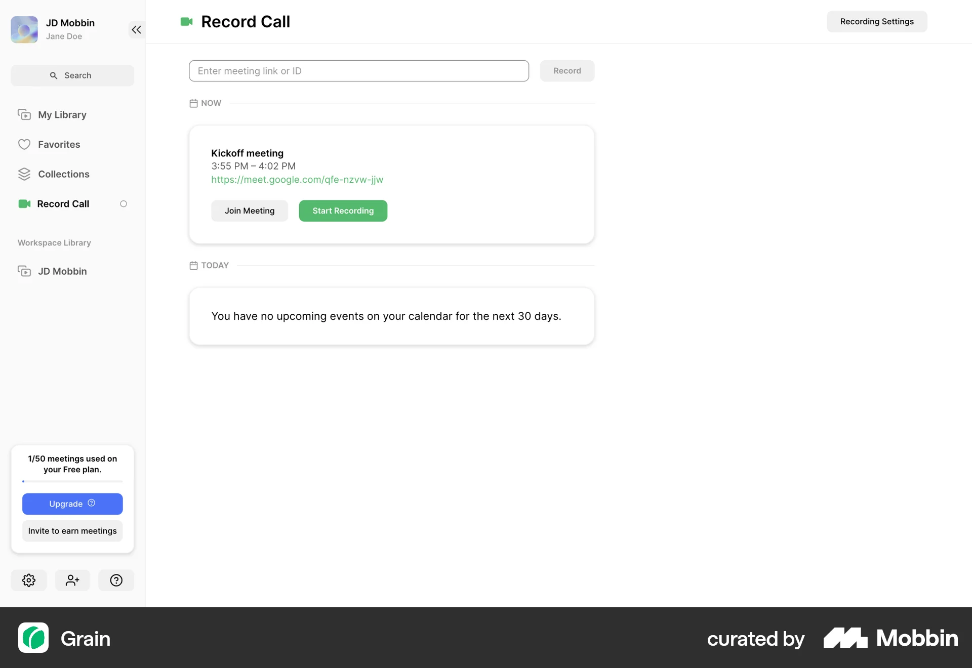 Grain Web Audio & Video Recorder screen