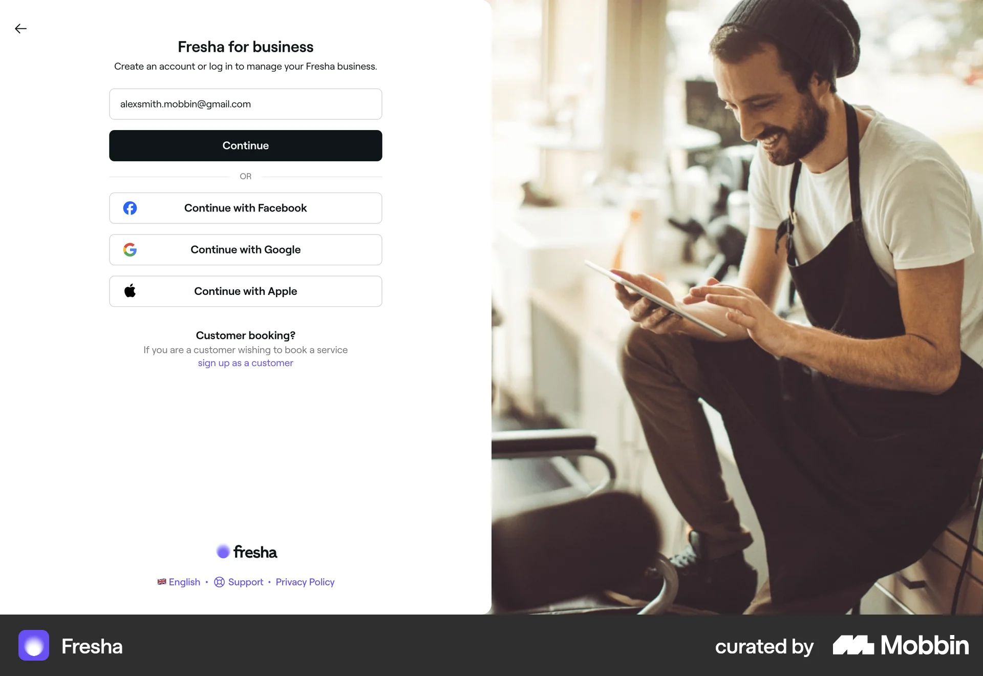 Fresha Web Login screen