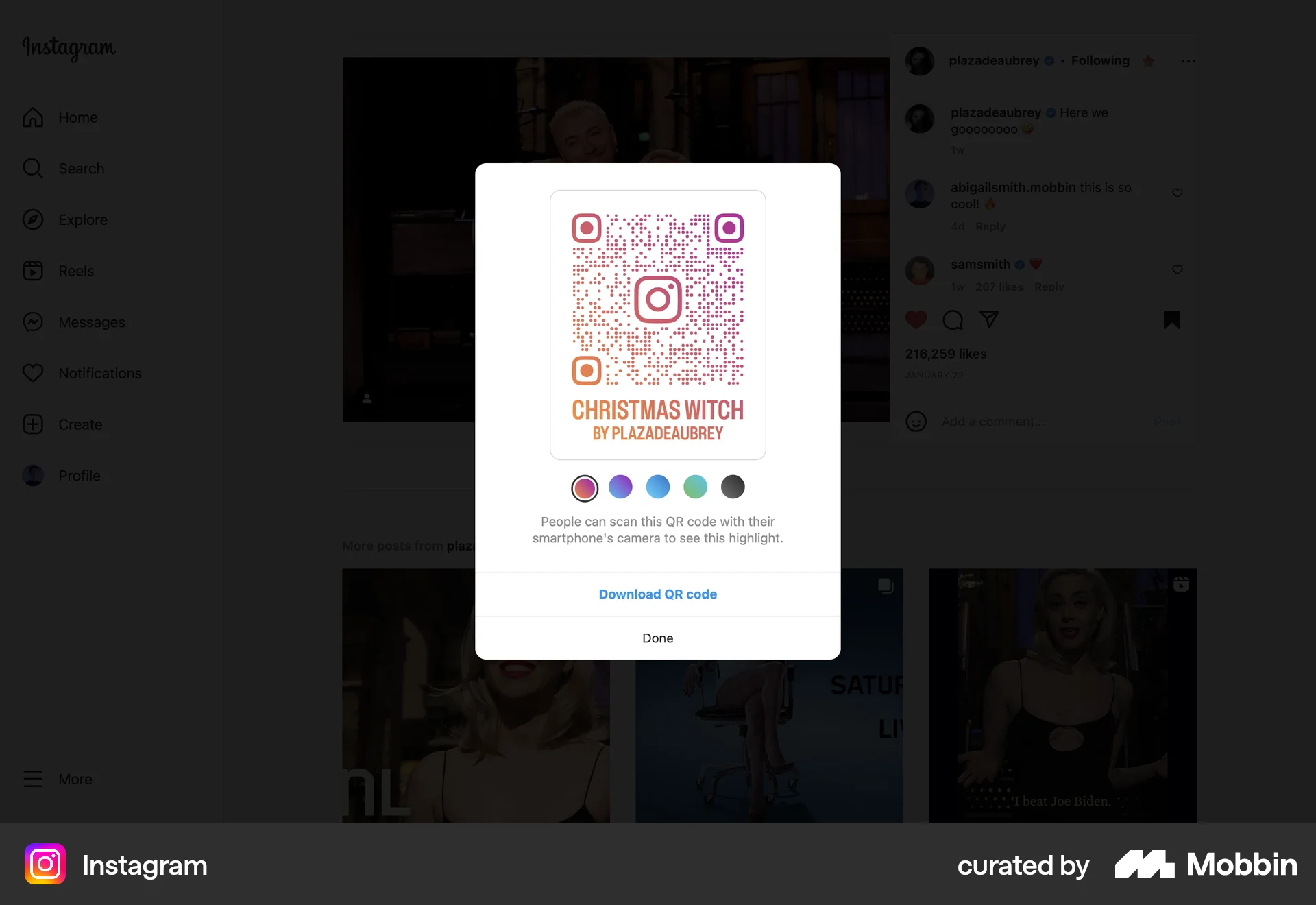Instagram Web QR Code screen