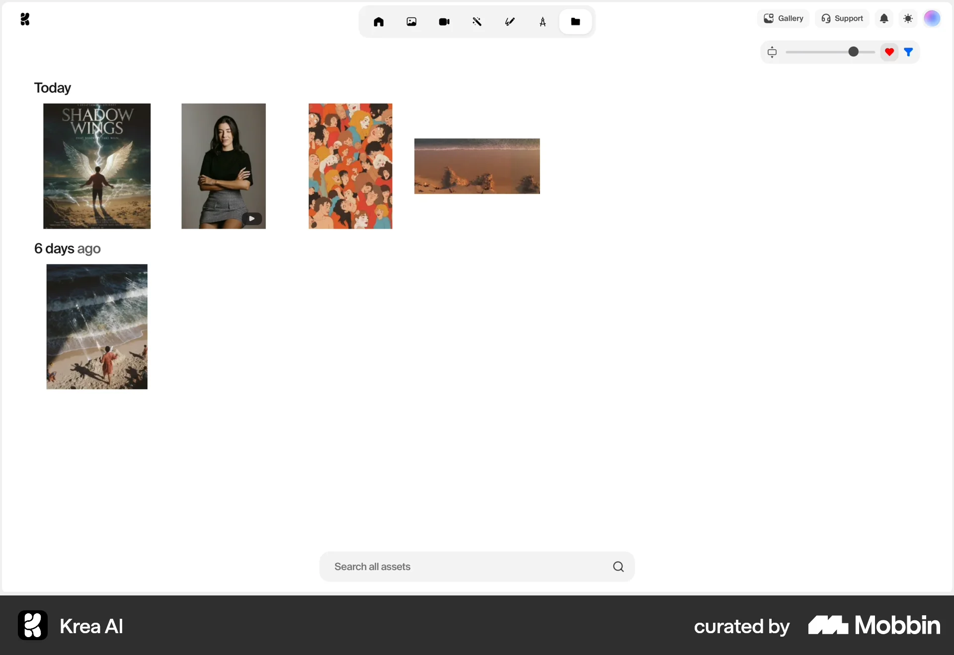 Krea AI Web Bookmarks & Collections screen