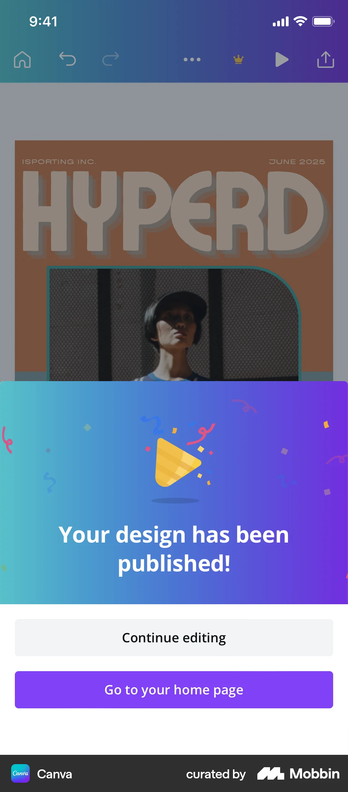 Canva iOS Confetti screen