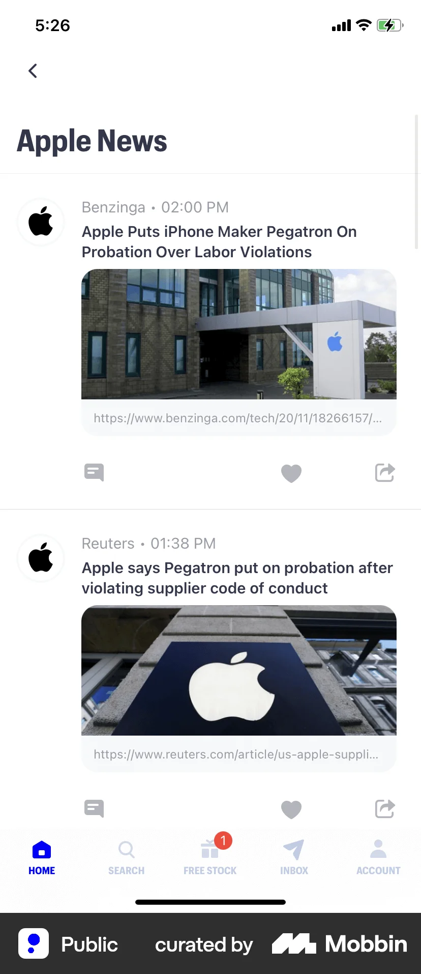 Public iOS News Feed screen