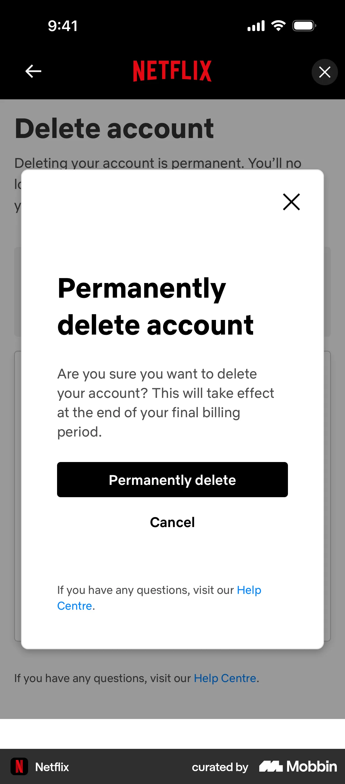 Netflix iOS Confirmation screen