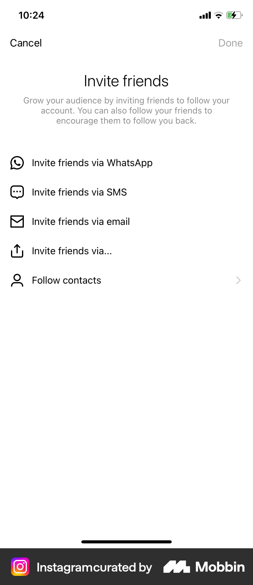 Instagram iOS Invite Teammates screen