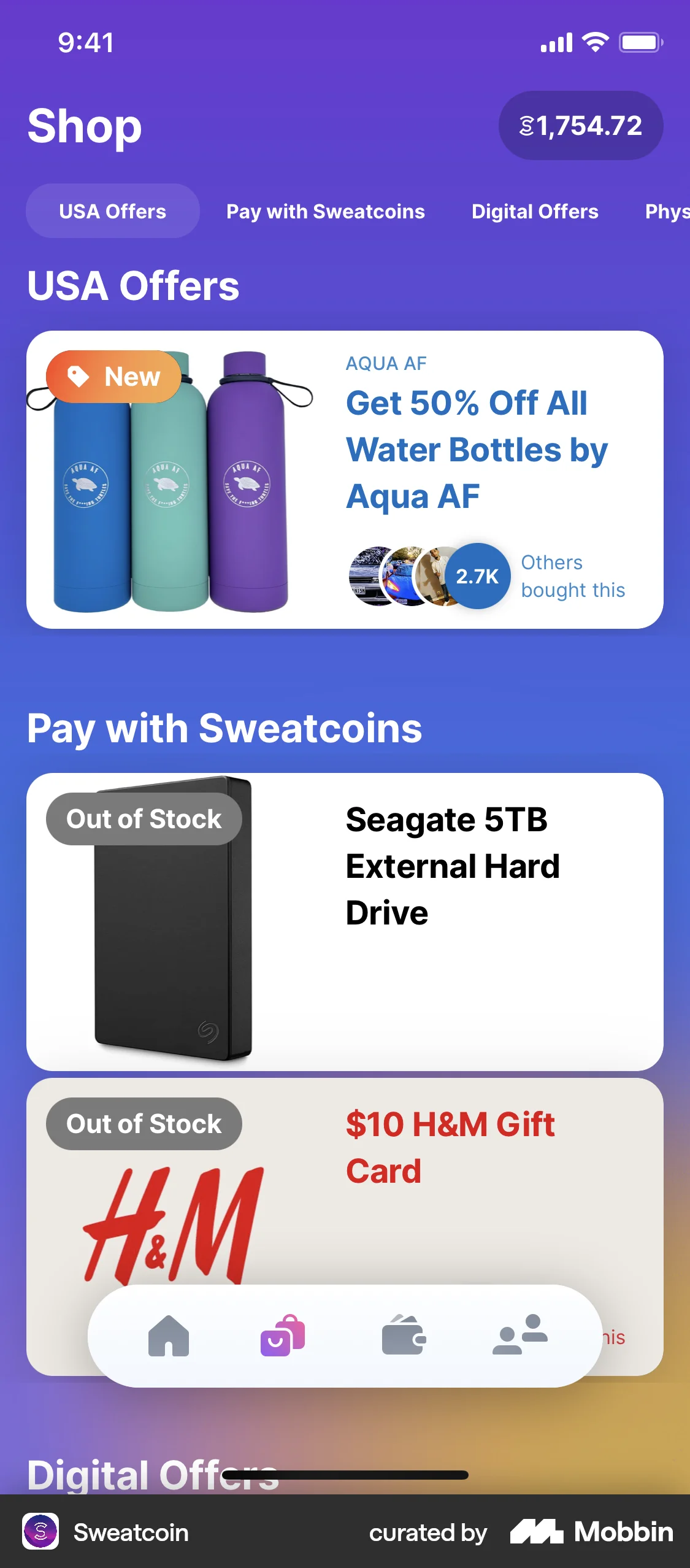 Sweatcoin iOS Shop & Storefront screen