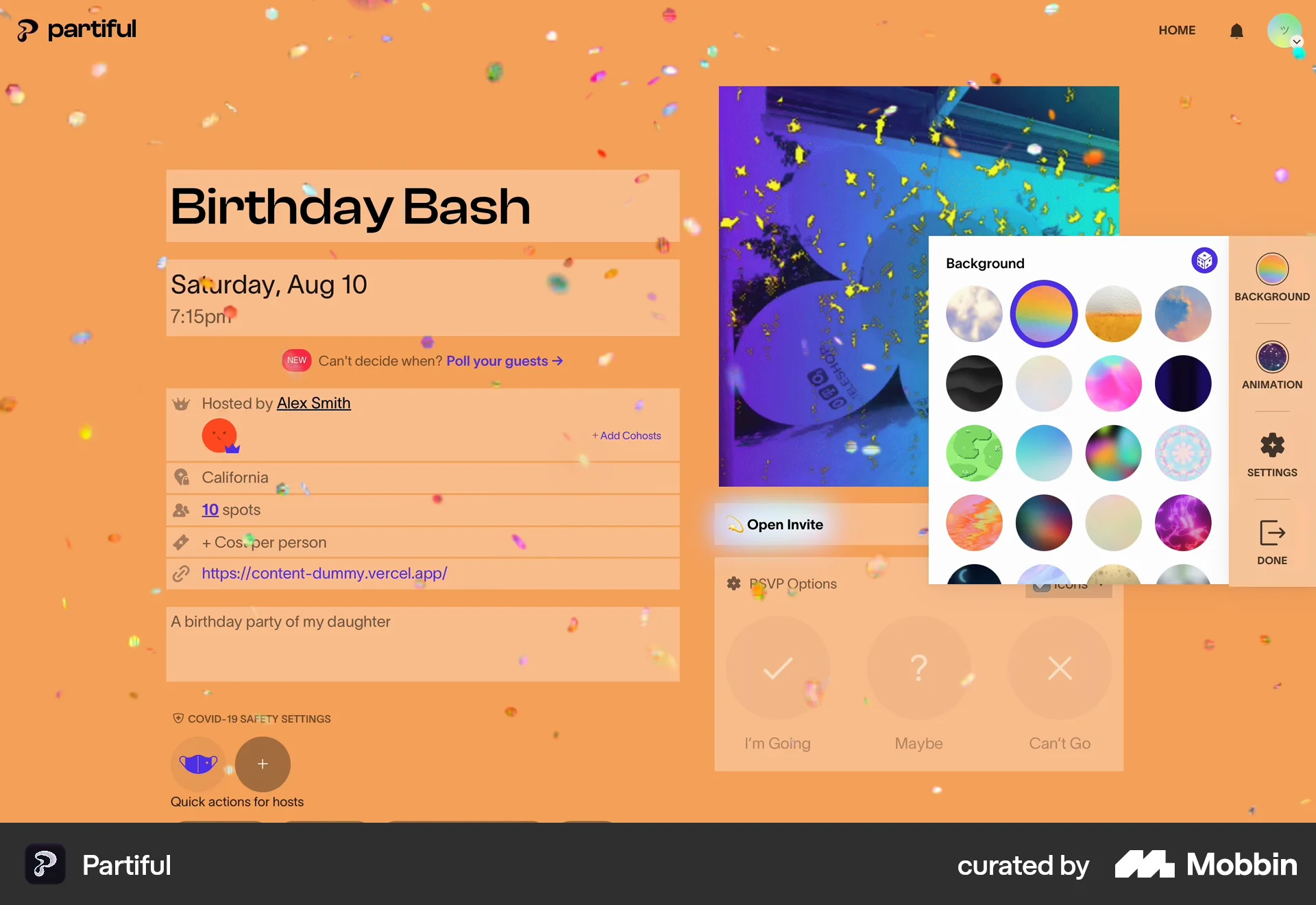 Partiful Web Lifestyle App screen