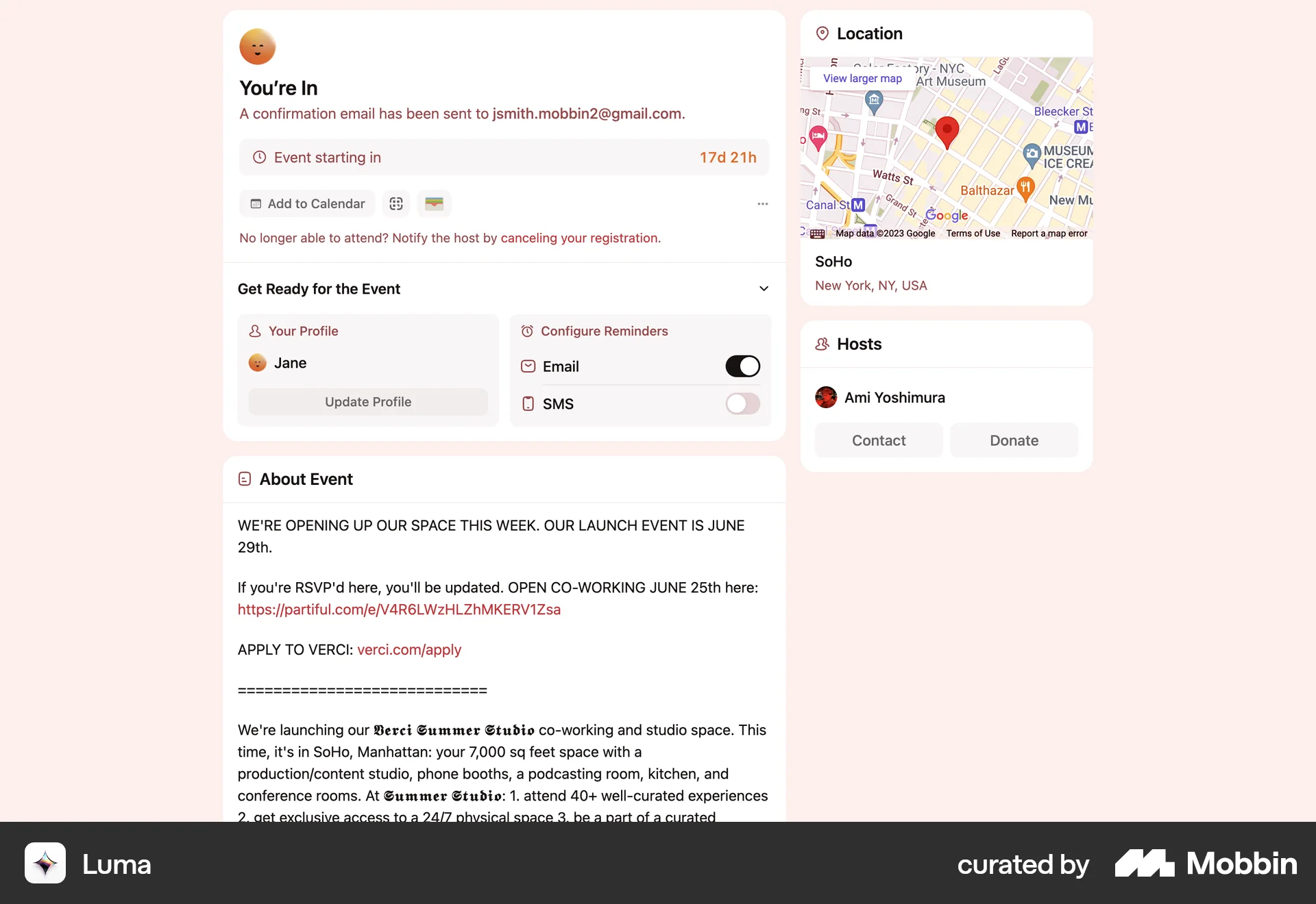 Luma Web Event Detail screen