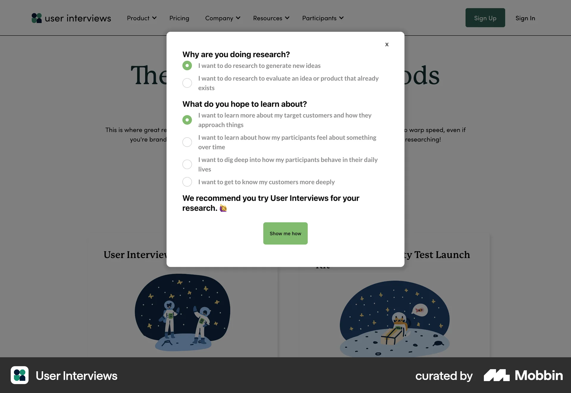 User Interviews Web Quiz screen